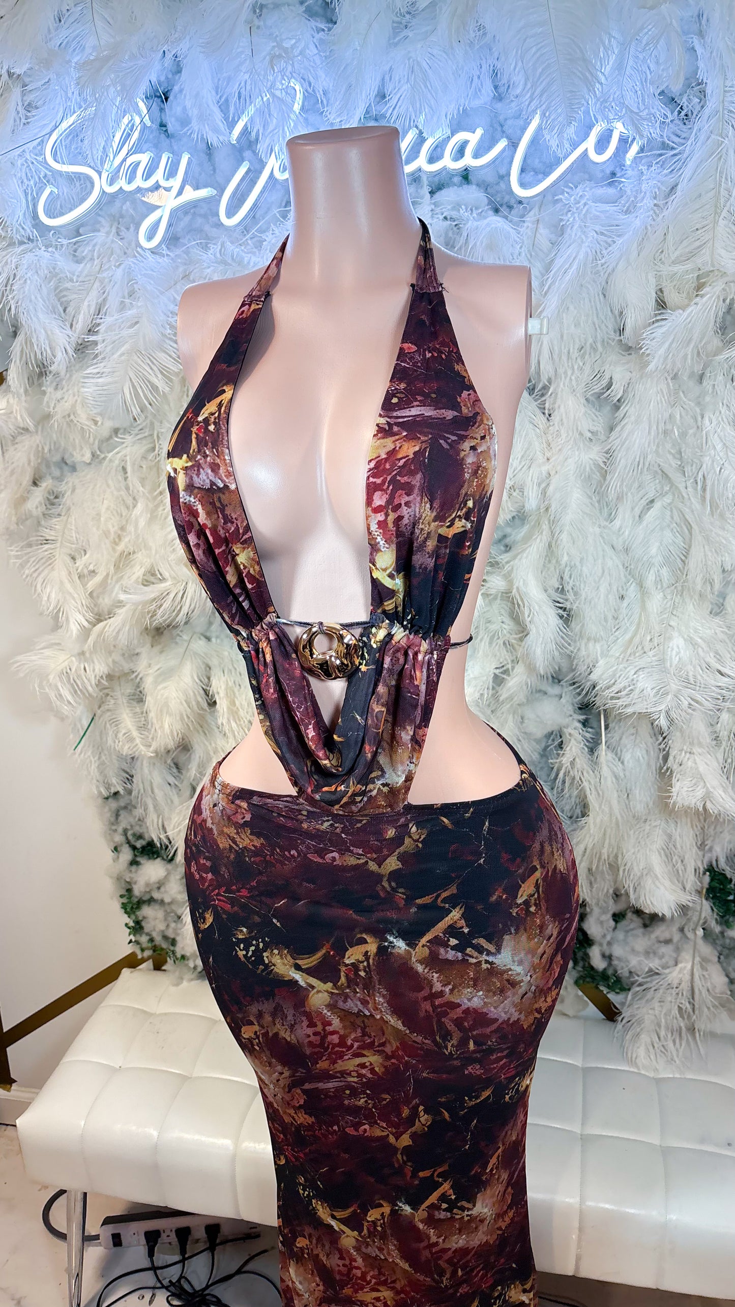 READY TO SHIP A Work Of Art Draped Cowl Neck Maxi Dress