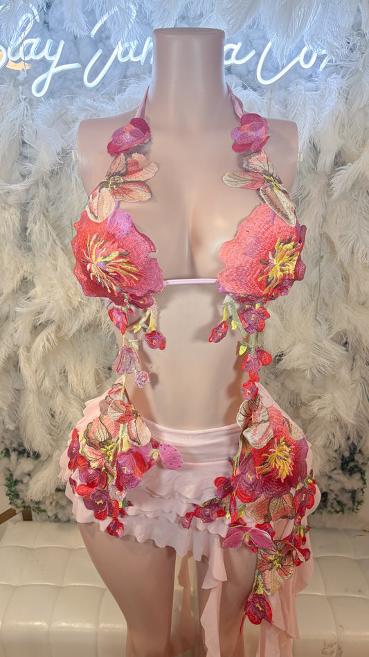 Hawaiian Mojito Sunrise Floral Skirt Set - Pink Combo