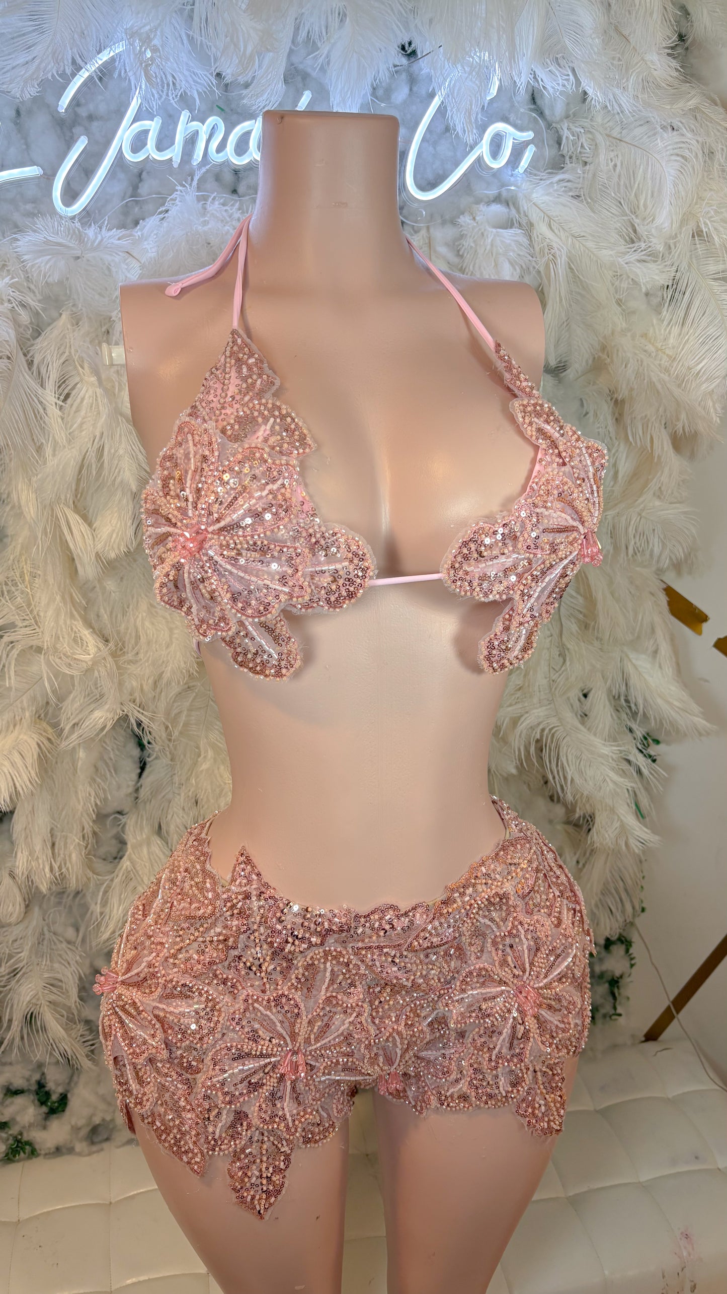 Seychelles  Doll Floral Sequin Shorts Set - Rose Pink