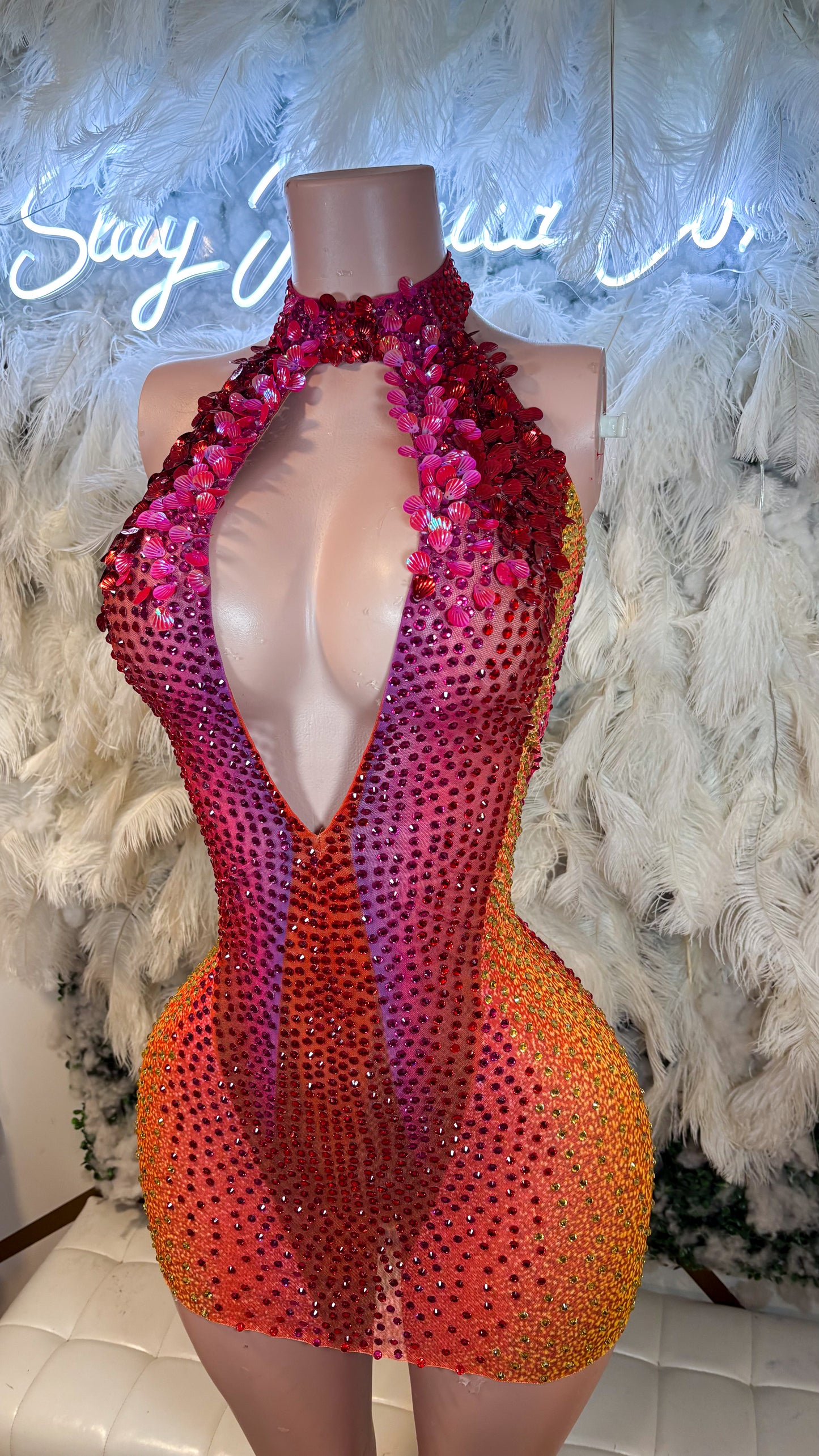 Aurora Mist Rhinestone Mini Dress
