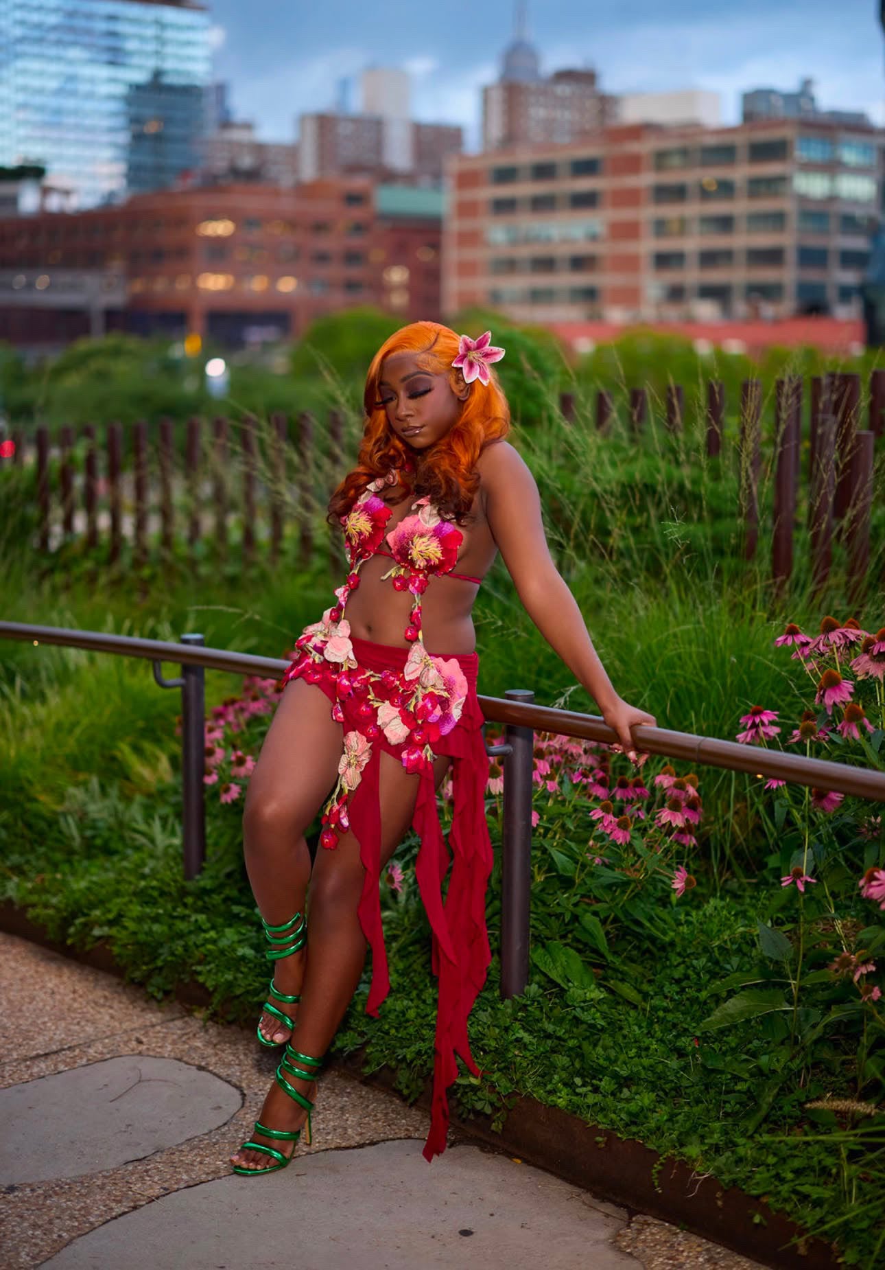Hawaiian Mojito Sunrise Floral Skirt Set - Burgundy Combo