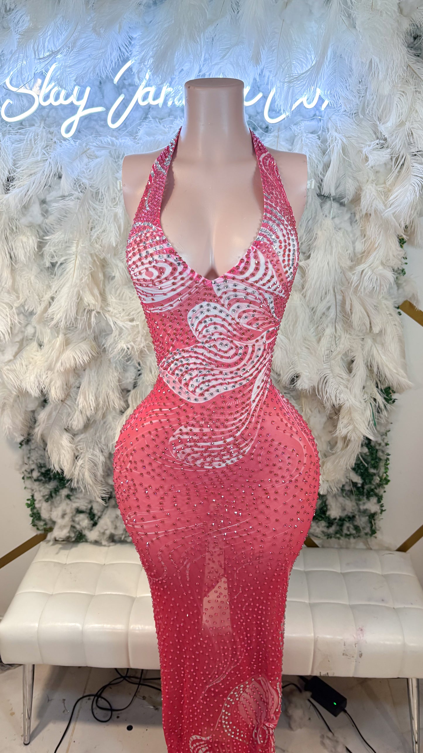 READY TO SHIP Pink Persuasion Rhinestone Maxi dress