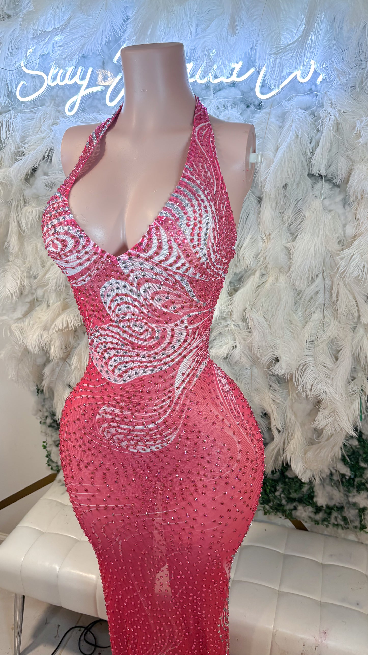 READY TO SHIP Pink Persuasion Rhinestone Maxi dress