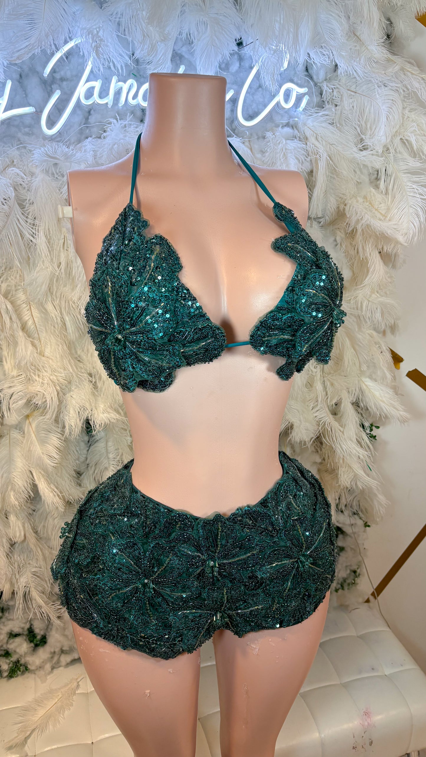 Seychelles Doll Floral Sequin Shorts Set - Green