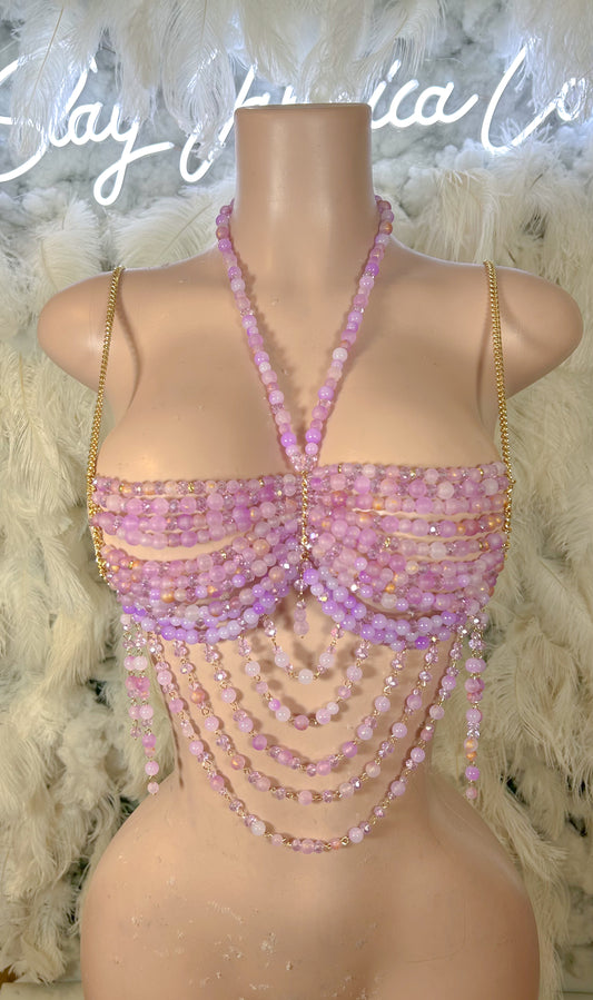 Beaded Paradise Chain Bralette Top -Purple