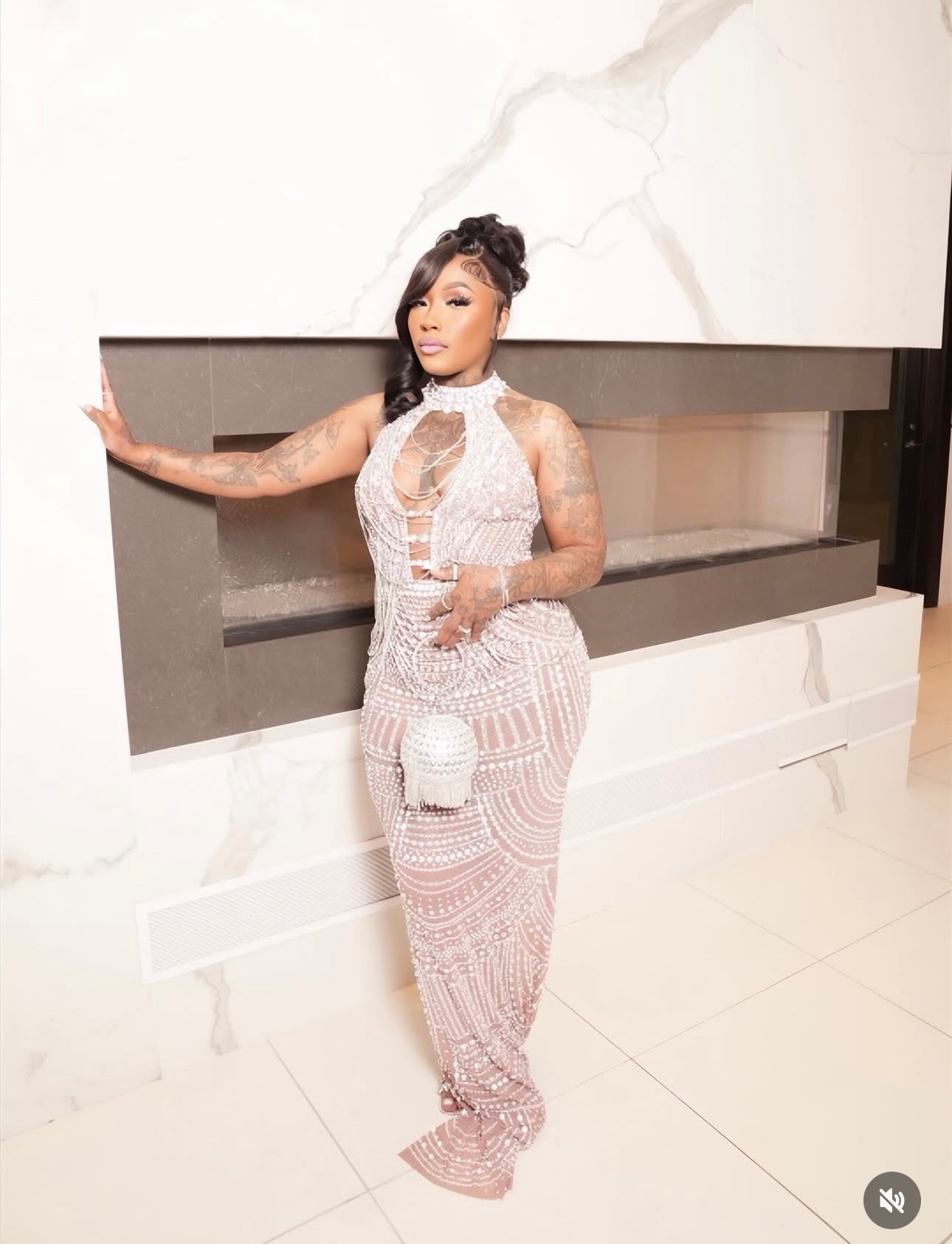 READY TO SHIP Moonlight Dreams Rhinestone Chain Mesh Maxi Dress -Silver