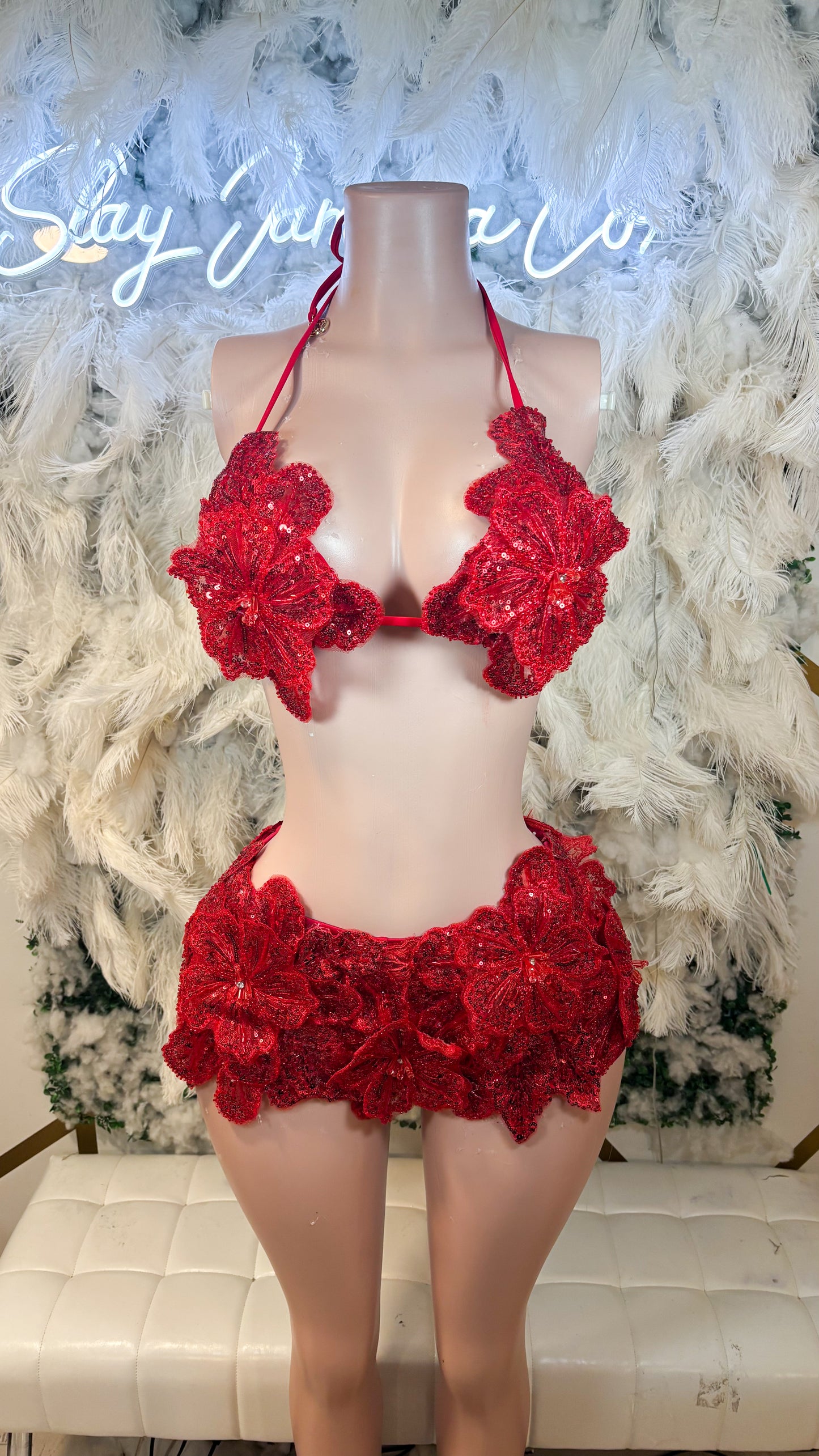 Seychelles Doll Floral Sequin Shorts Set - Red