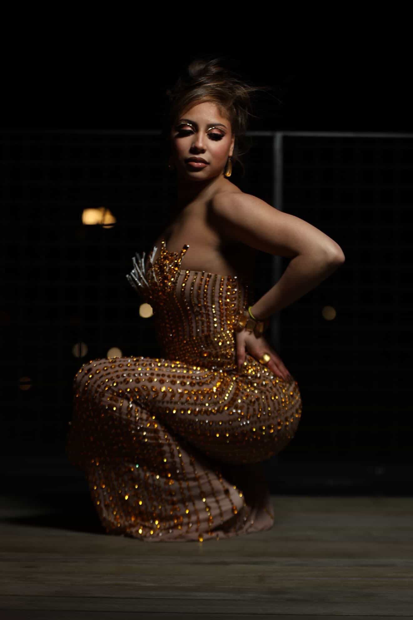 READY TO SHIP  Stunner Forever Rhinestone Maxi Dress -Gold