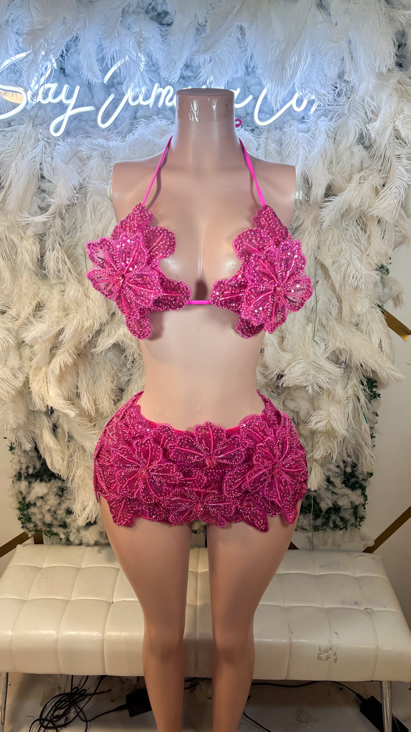 Seychelles Doll Floral Sequin Shorts Set - Pink