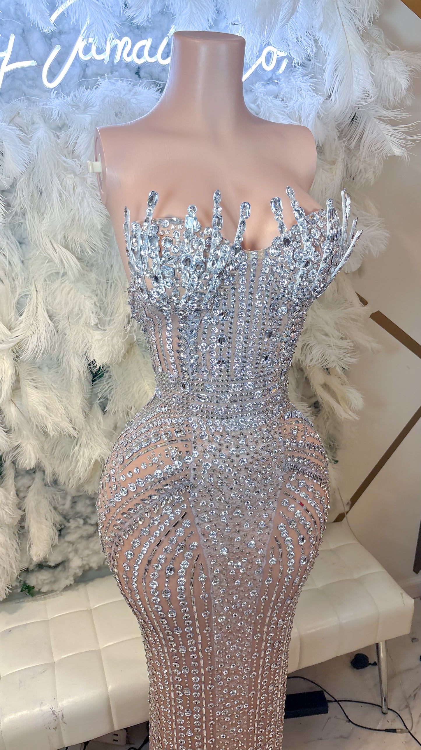 READY TO SHIP Stunner Forever Rhinestone Maxi Dress - Silver