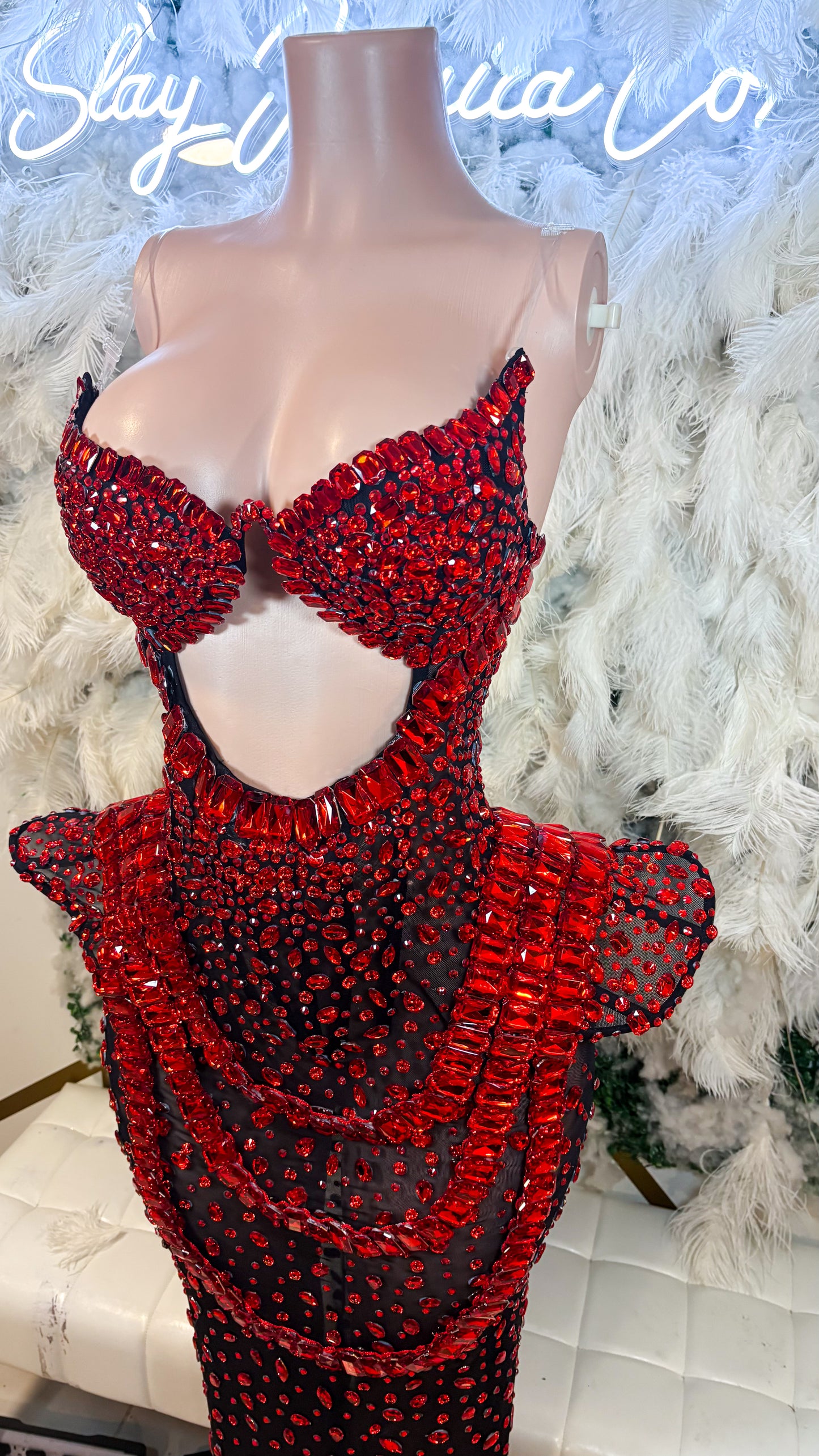 READY TO SHIP Diamonds Are Forever Luxe Rhinestone Maxi Dress - Red