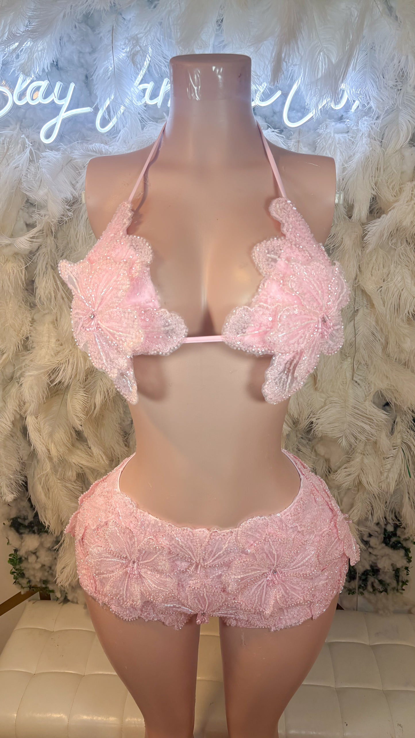 Seychelles  Doll Floral Sequin Shorts Set - Light Pink