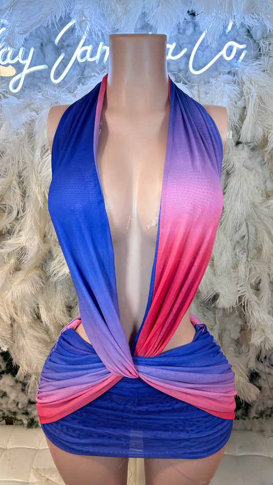 READY TO SHIP Summer Sorbet Twist Ombré Mini Dress -Purple Red
