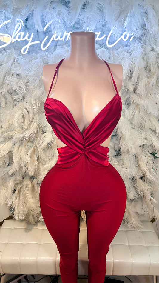 Time Of Your Life Twist Jumpsuit - Red