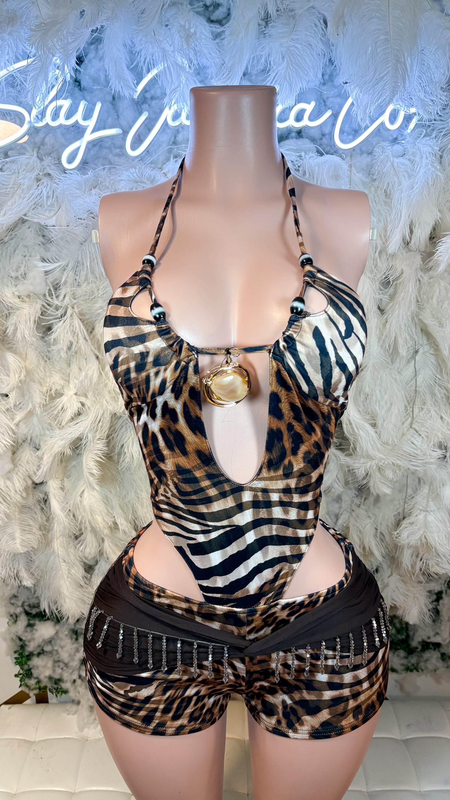 READY TO SHIP Animalistic Instincts Fringe Romper