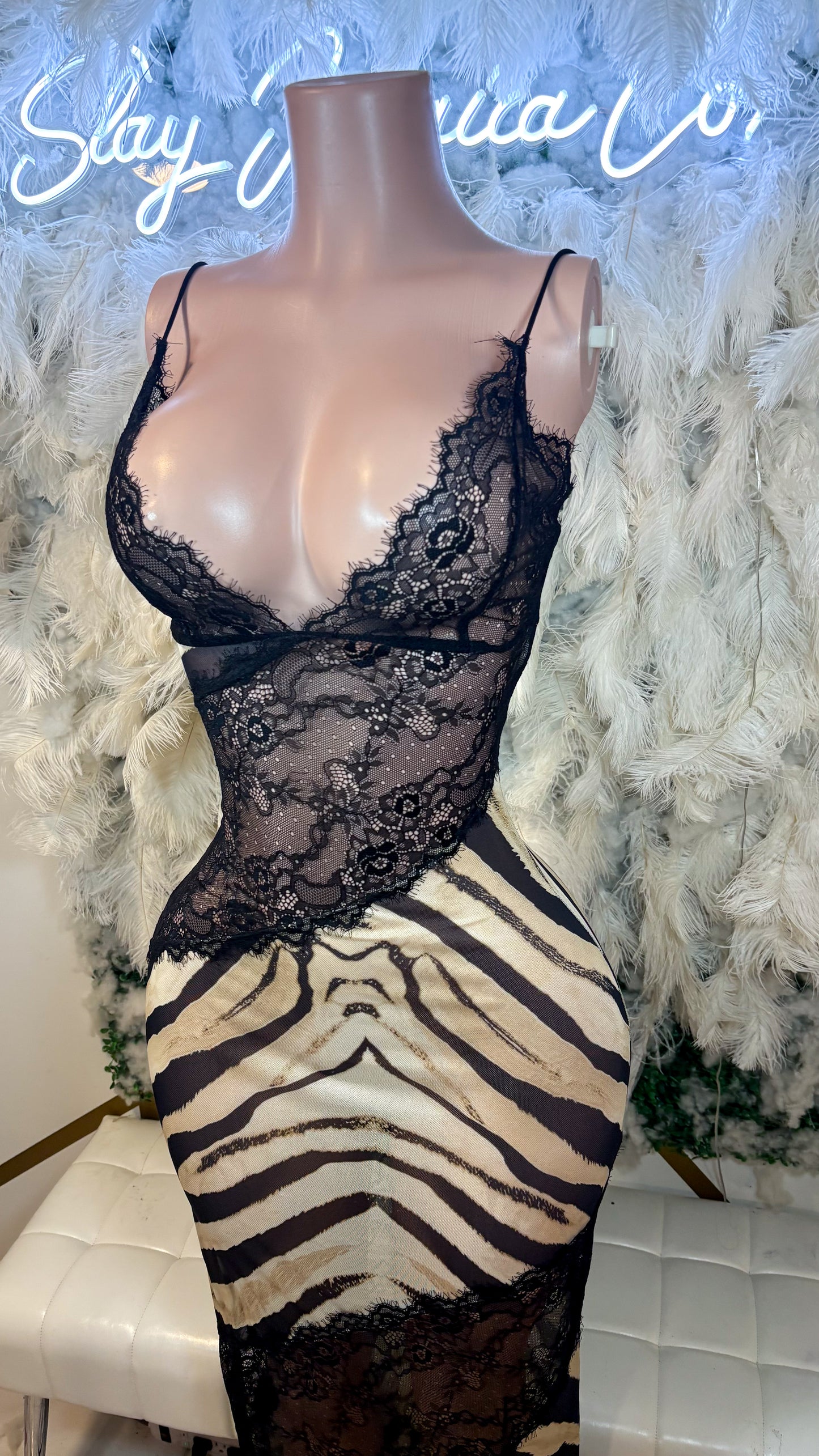 READY TO SHIP Lace Desires Slip Maxi Dress - Leopard