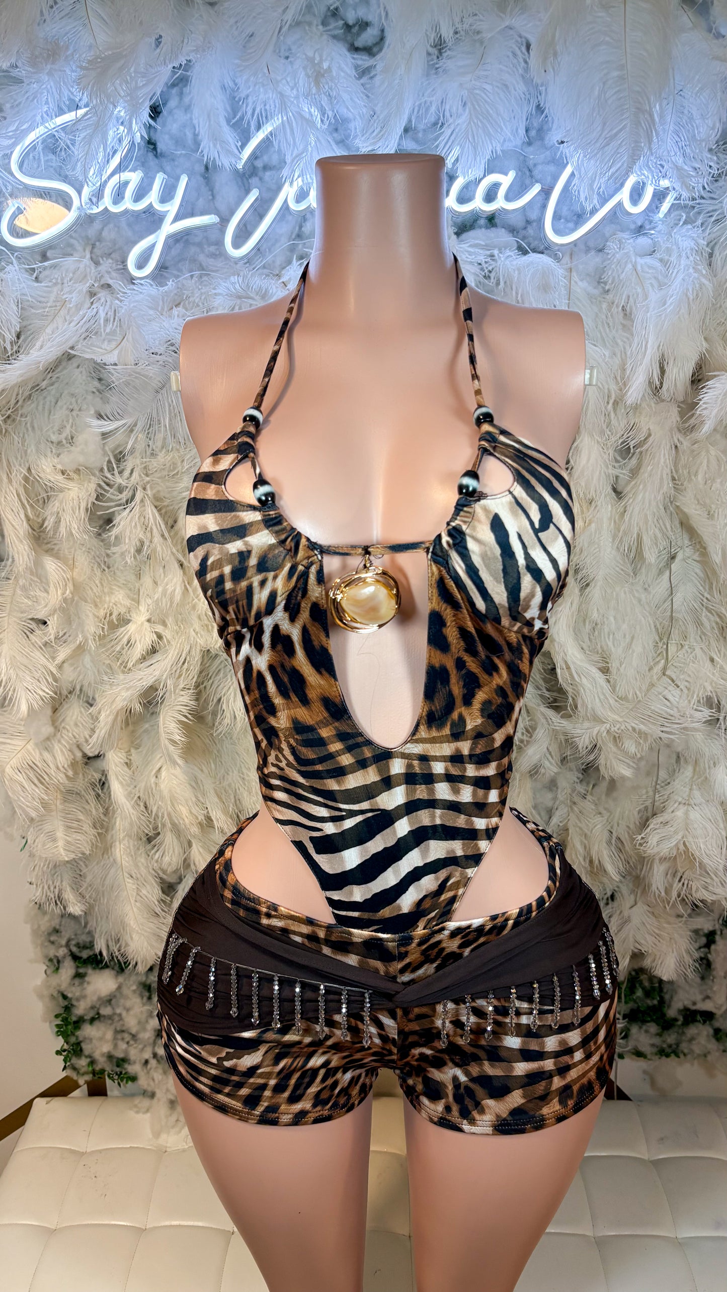 READY TO SHIP Animalistic Instincts Fringe Romper