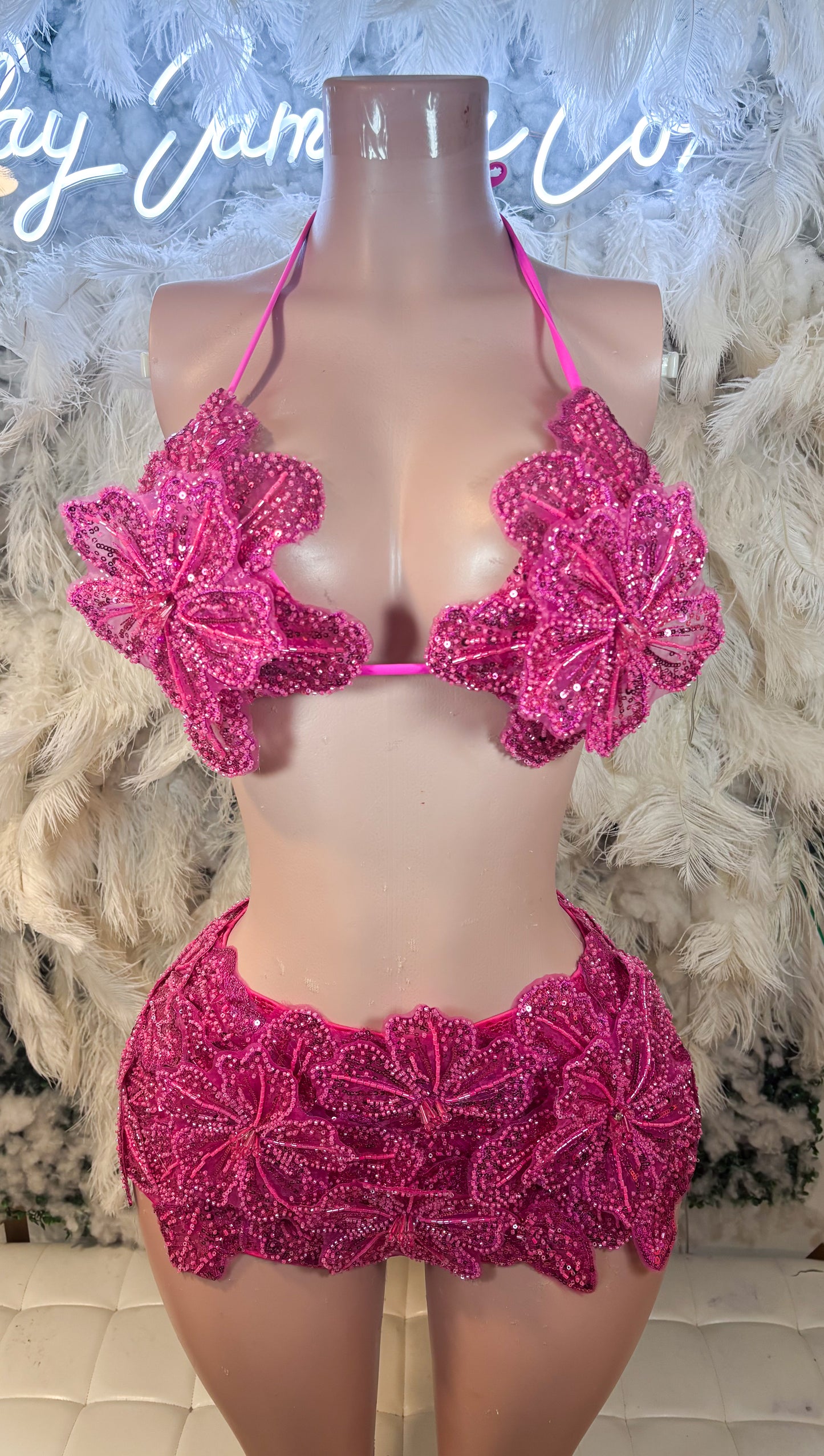 Seychelles Doll Floral Sequin Shorts Set - Pink