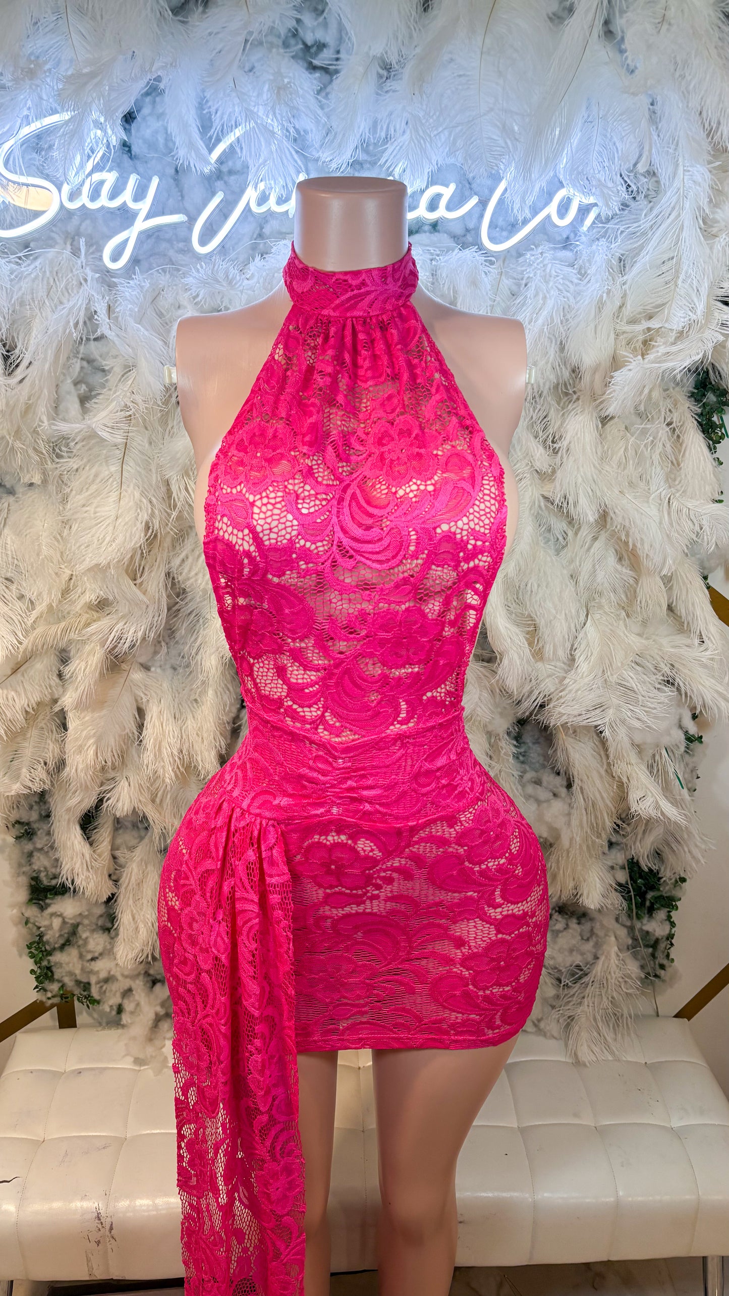 READY TO SHIP Her Favorite Lace Mini Dress - Fuschia