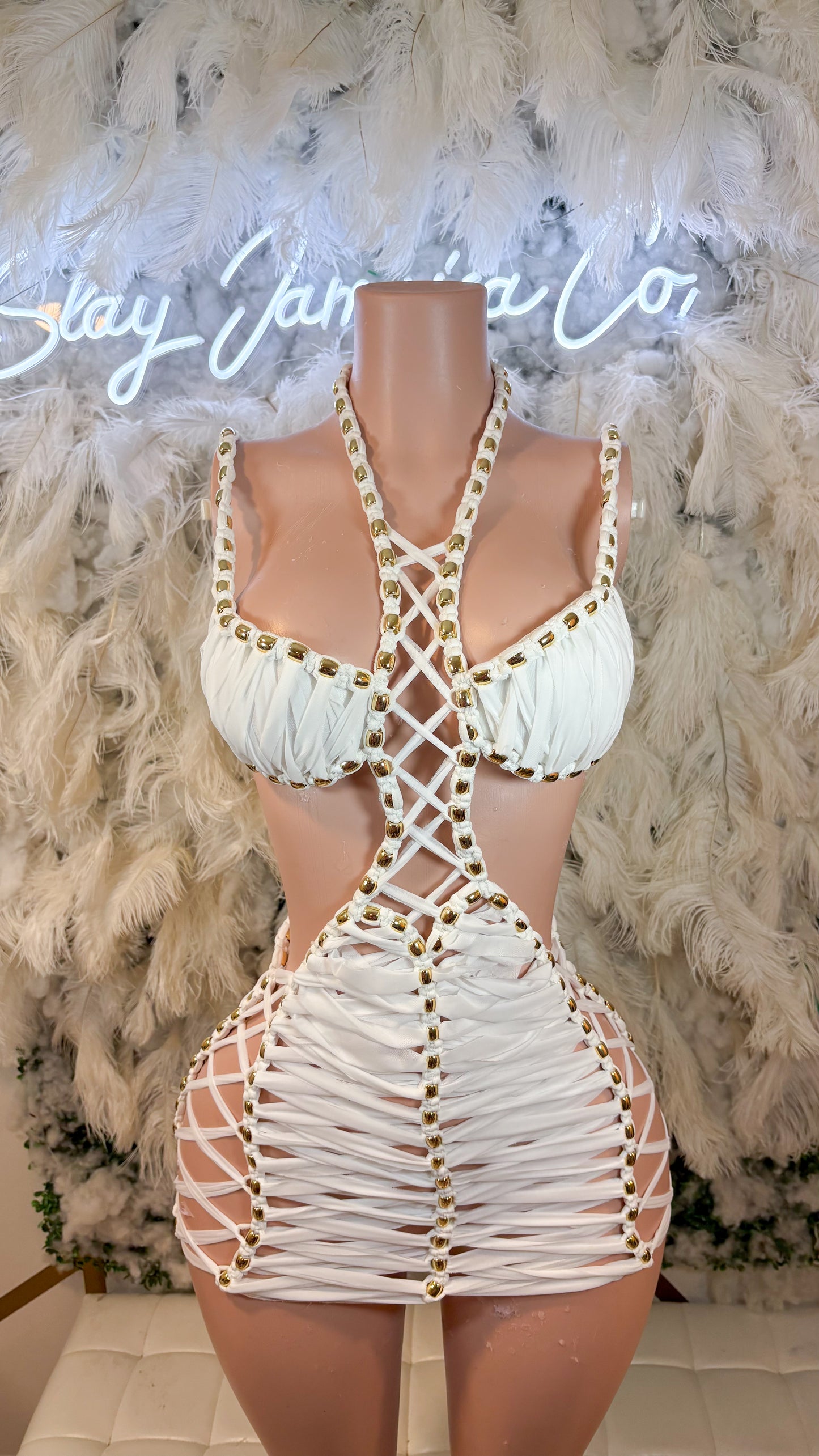 Soirée Le Blanc Cut Out Mini Dress