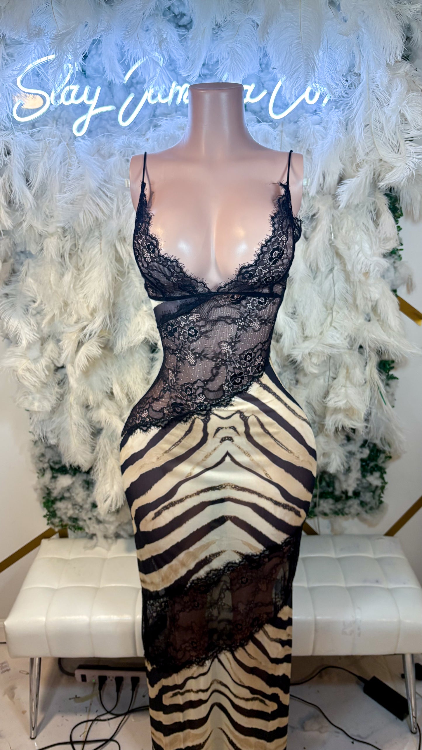 READY TO SHIP Lace Desires Slip Maxi Dress - Leopard