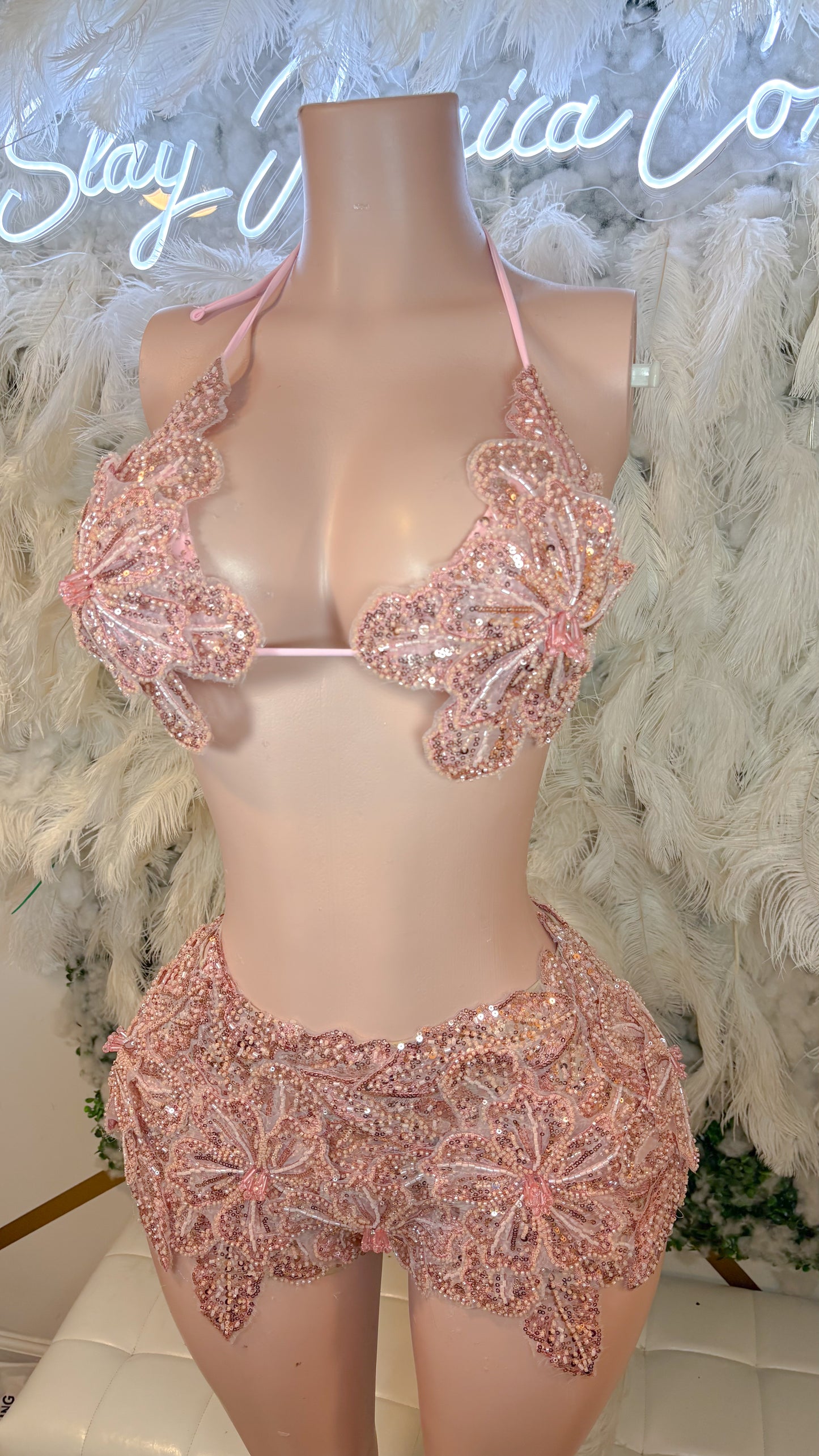 Seychelles  Doll Floral Sequin Shorts Set - Rose Pink