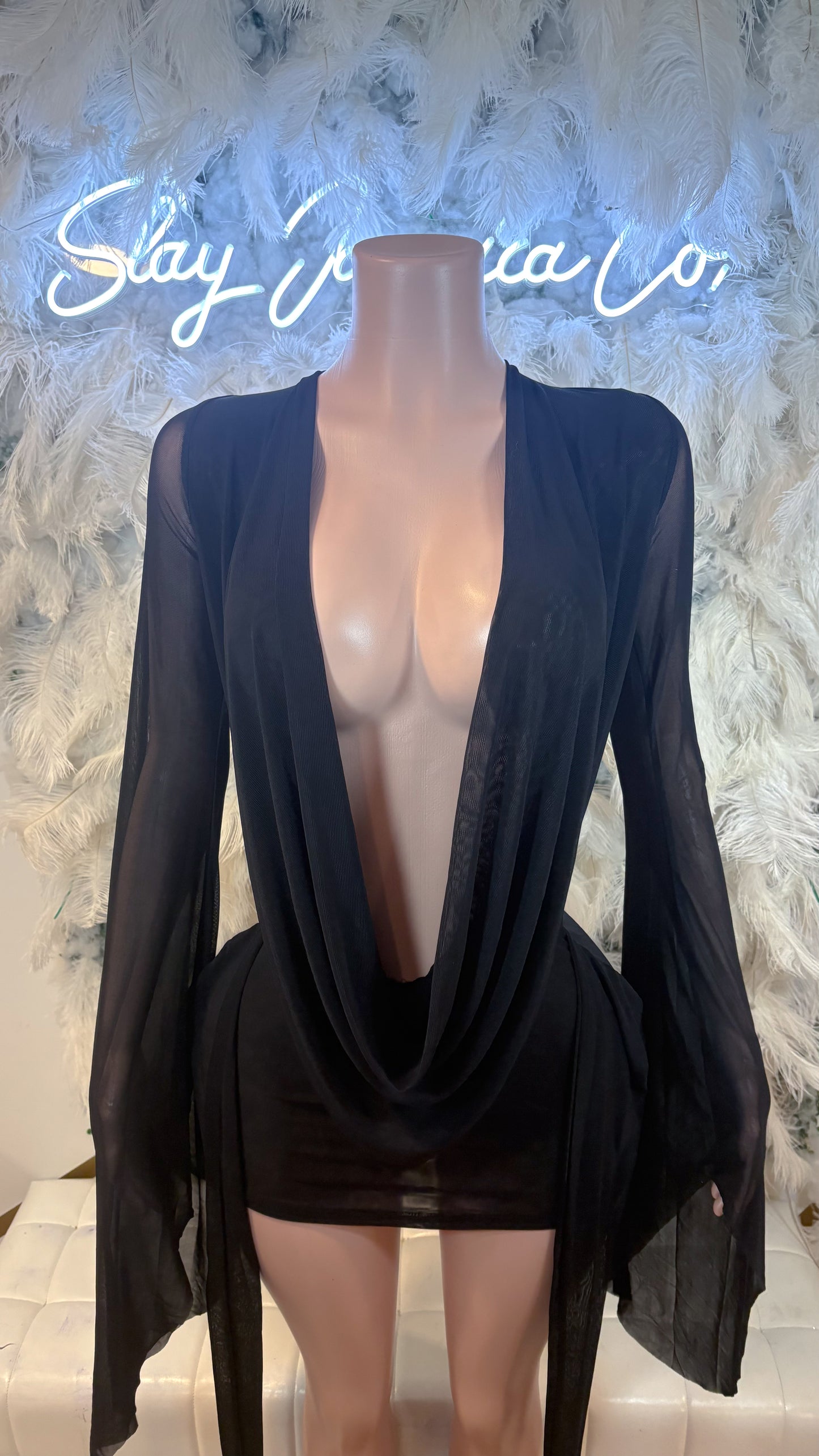 Her Main Attraction Draped Mesh Dress - Black