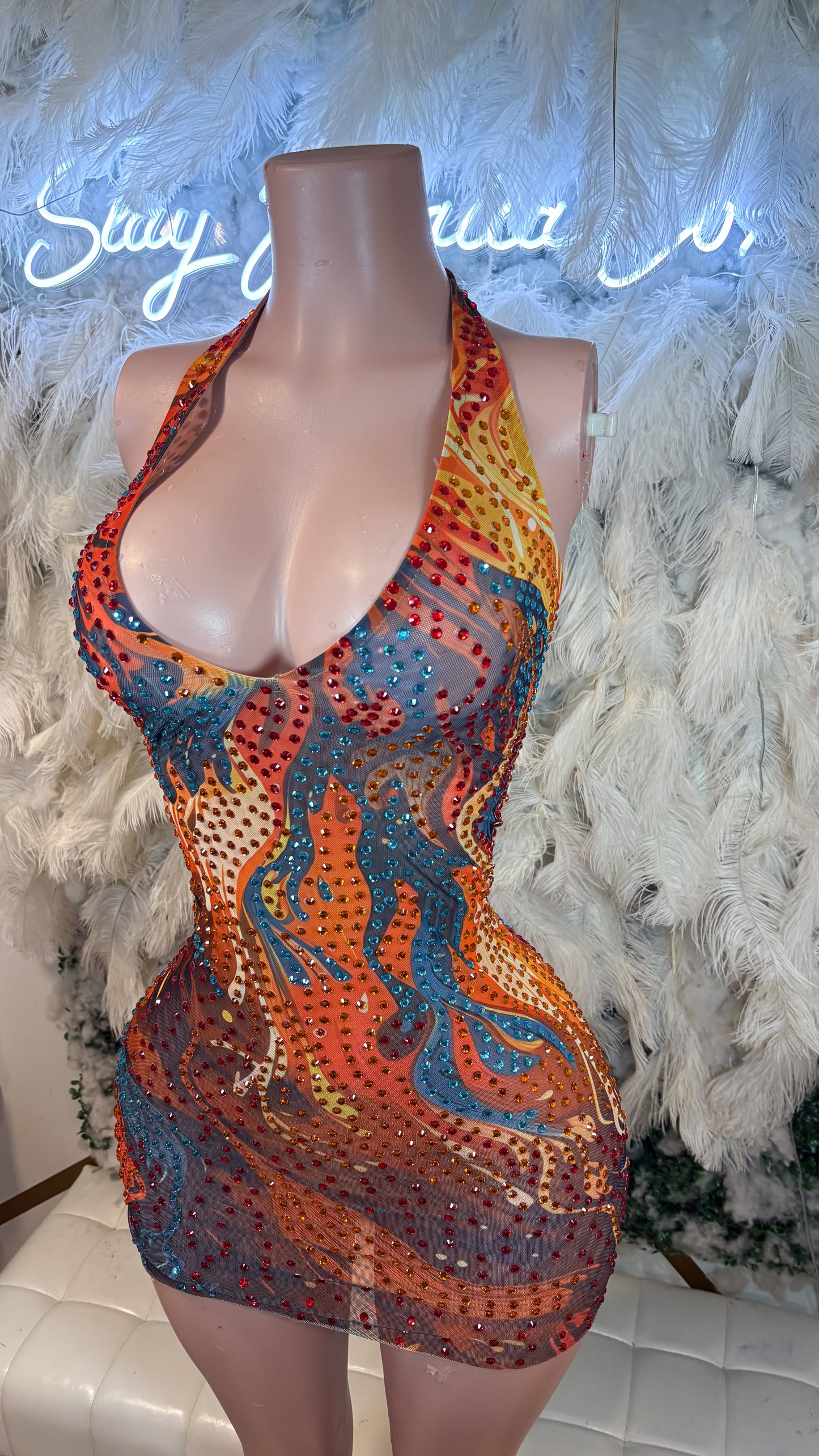 READY TO SHIP Essence Of Fury Mini Rhinestone Dress