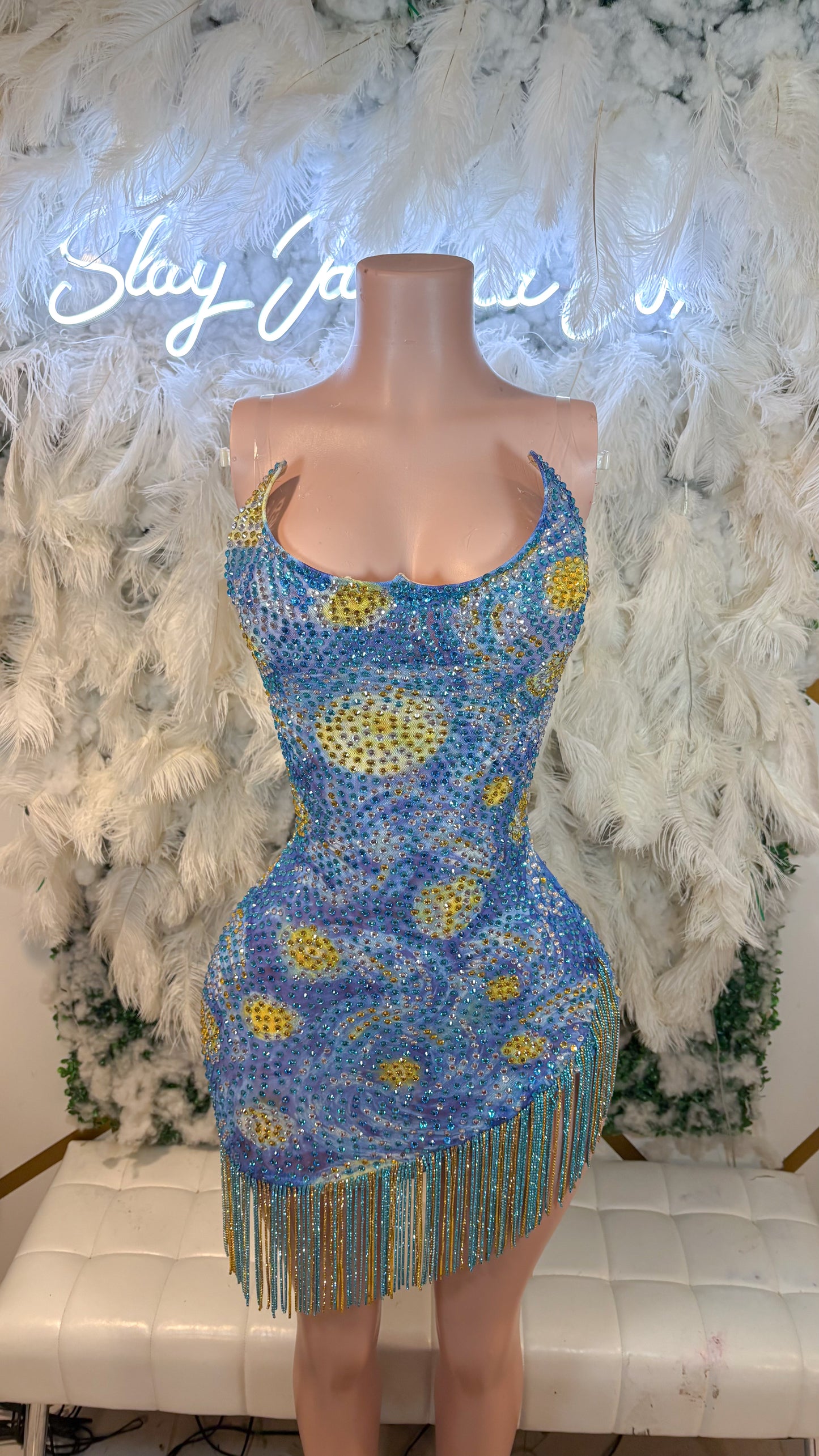 READY TO SHIP Starry Nights Rhinestone Mini Mesh Dress