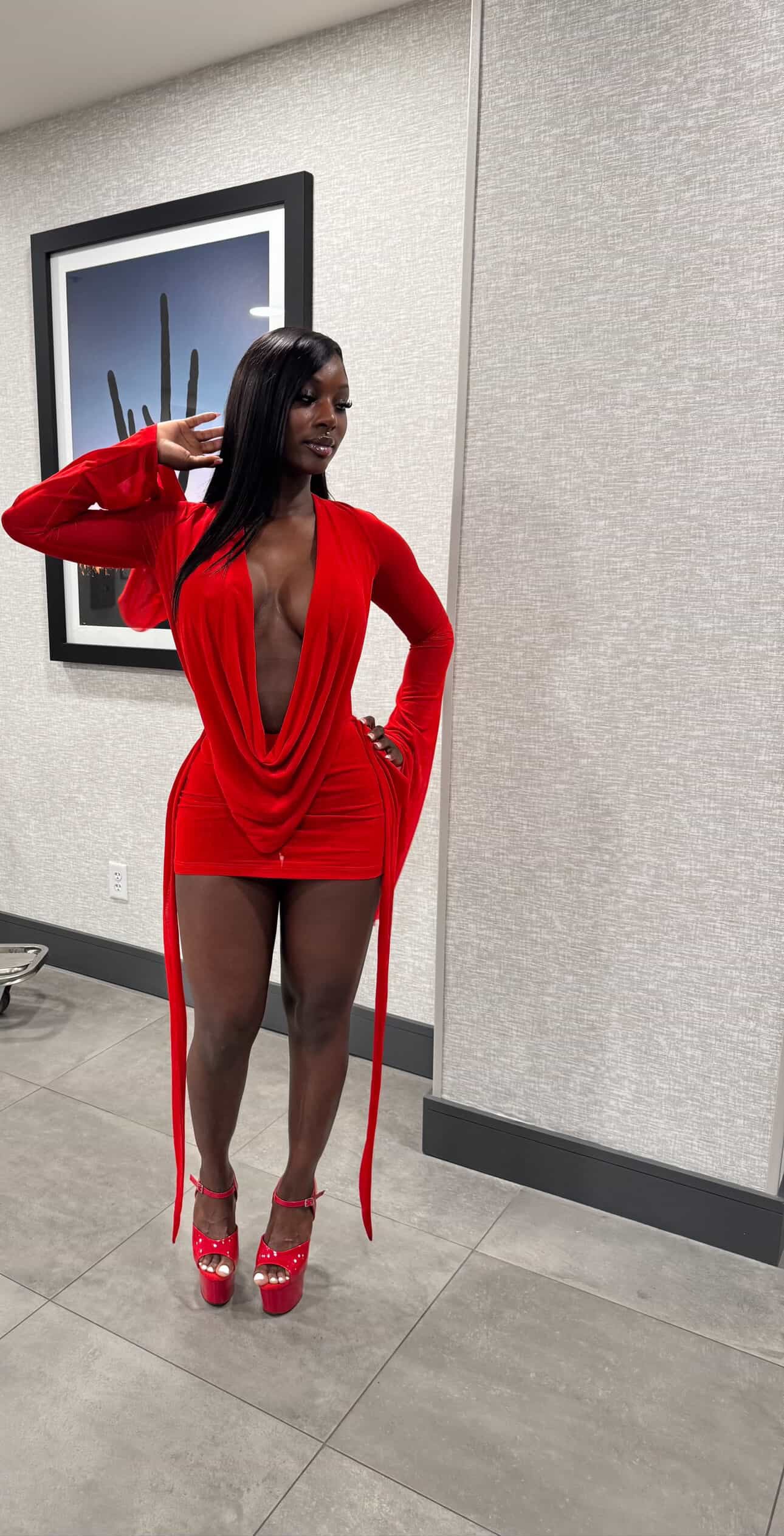 Her Main Attraction Draped Mesh Dress - Red