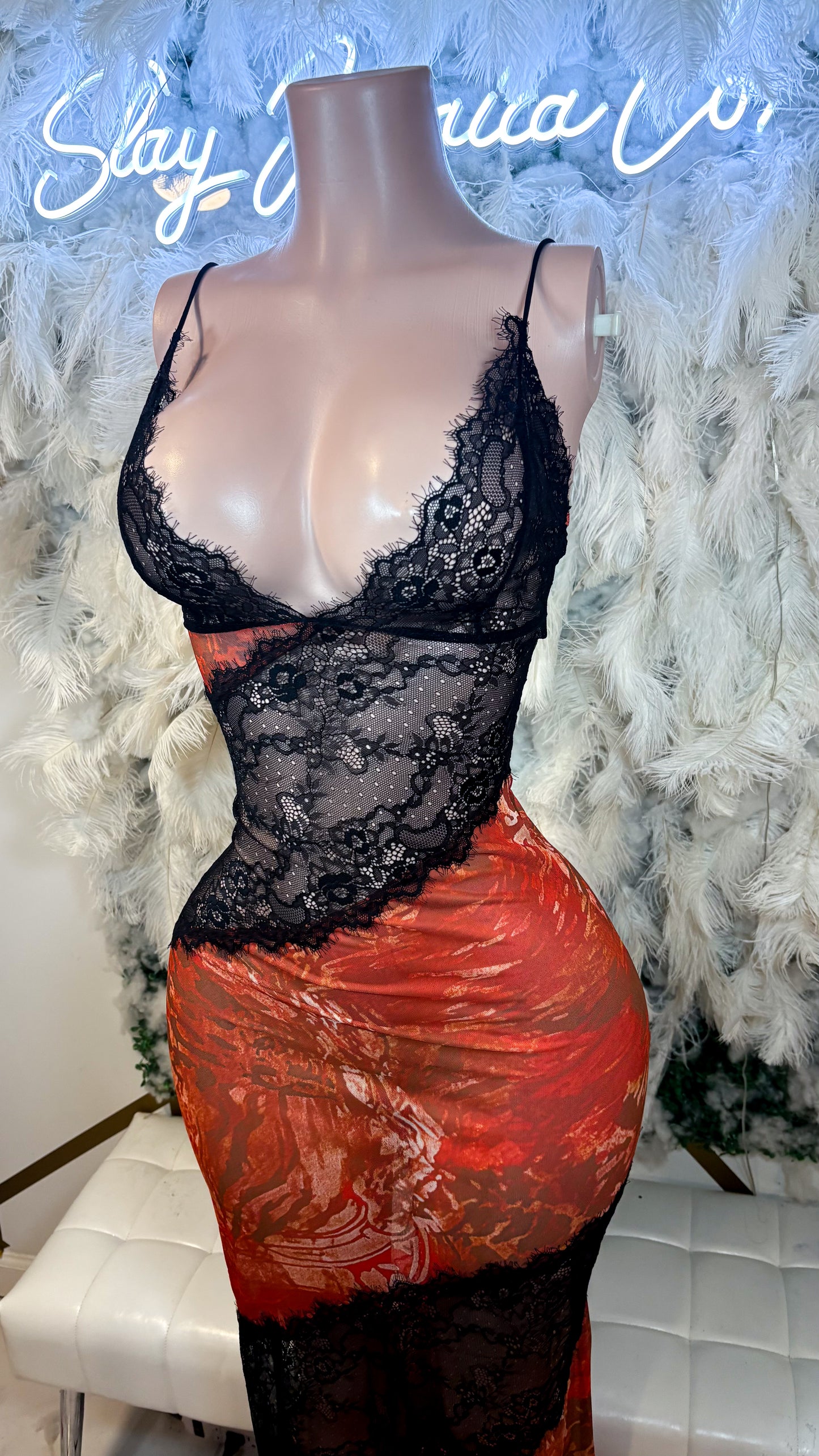 READY TO SHIP Lace Desires Slip Maxi Dress - Sunset Fusion