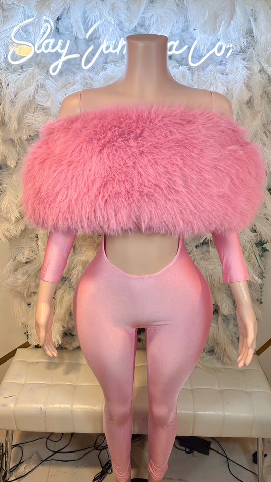 READY TO SHIP Femme Aura Fur Jumpsuit - Candy Pink