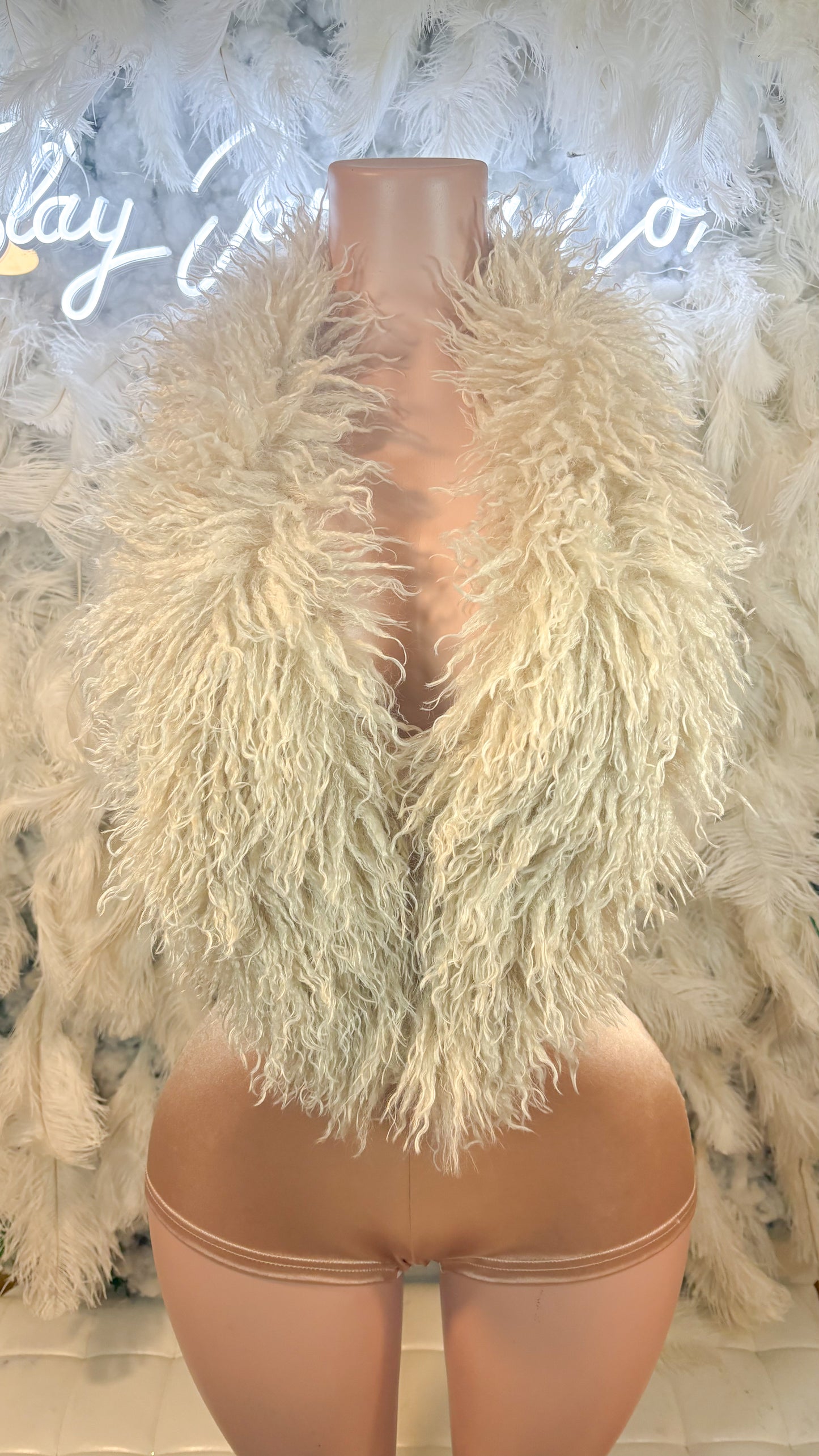 Allure Lifestyle Mongolian Fur Romper- Nude