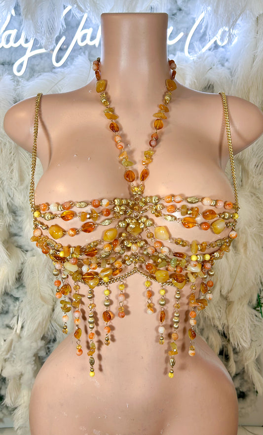 Sunset In The Tropics Beaded chain bralette Top