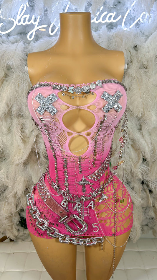 Brat Attack Embellished Mesh Ombré Dress