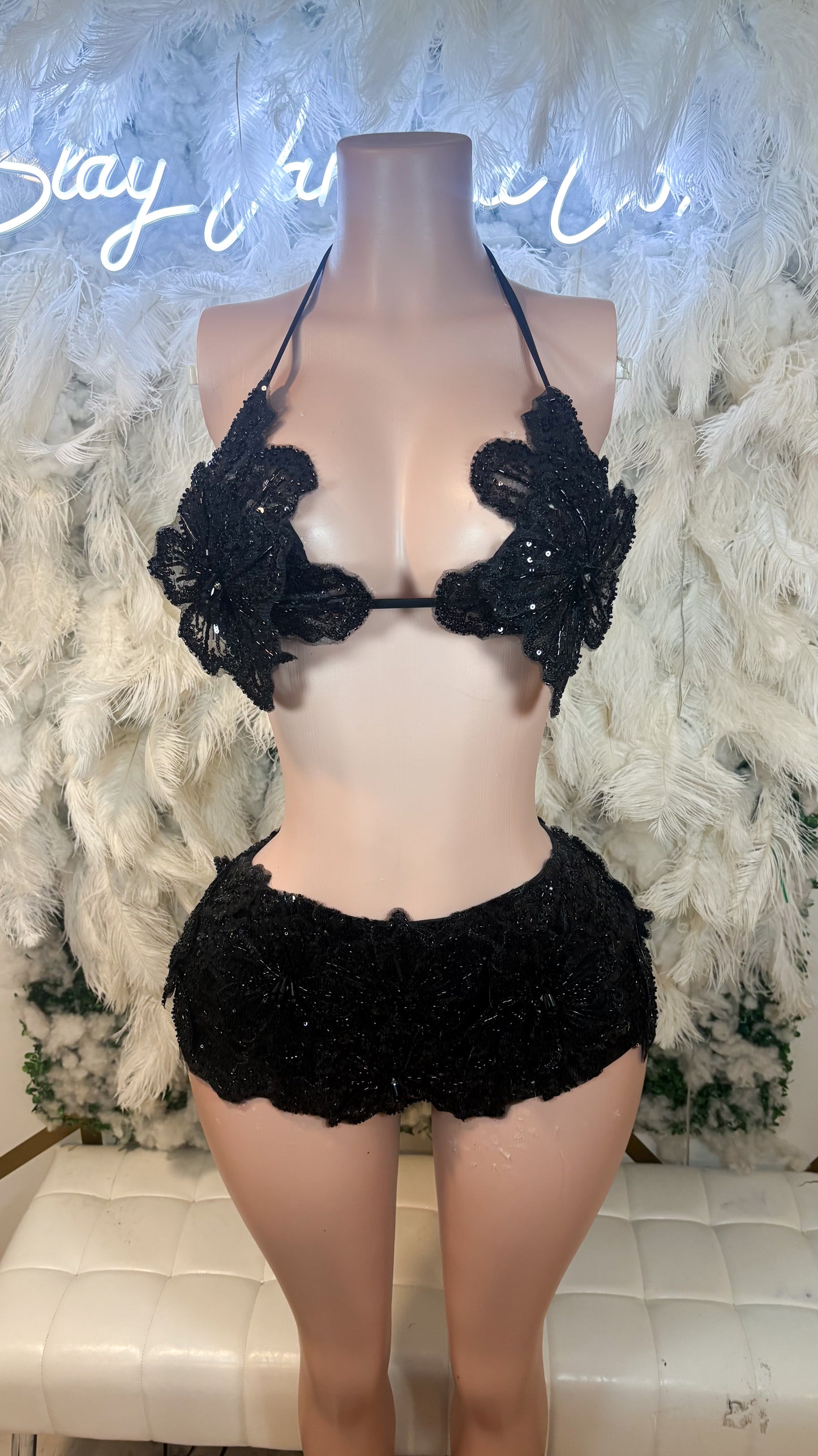 READY TO SHIP Seychelles  Doll Floral Sequin Shorts Set - Black