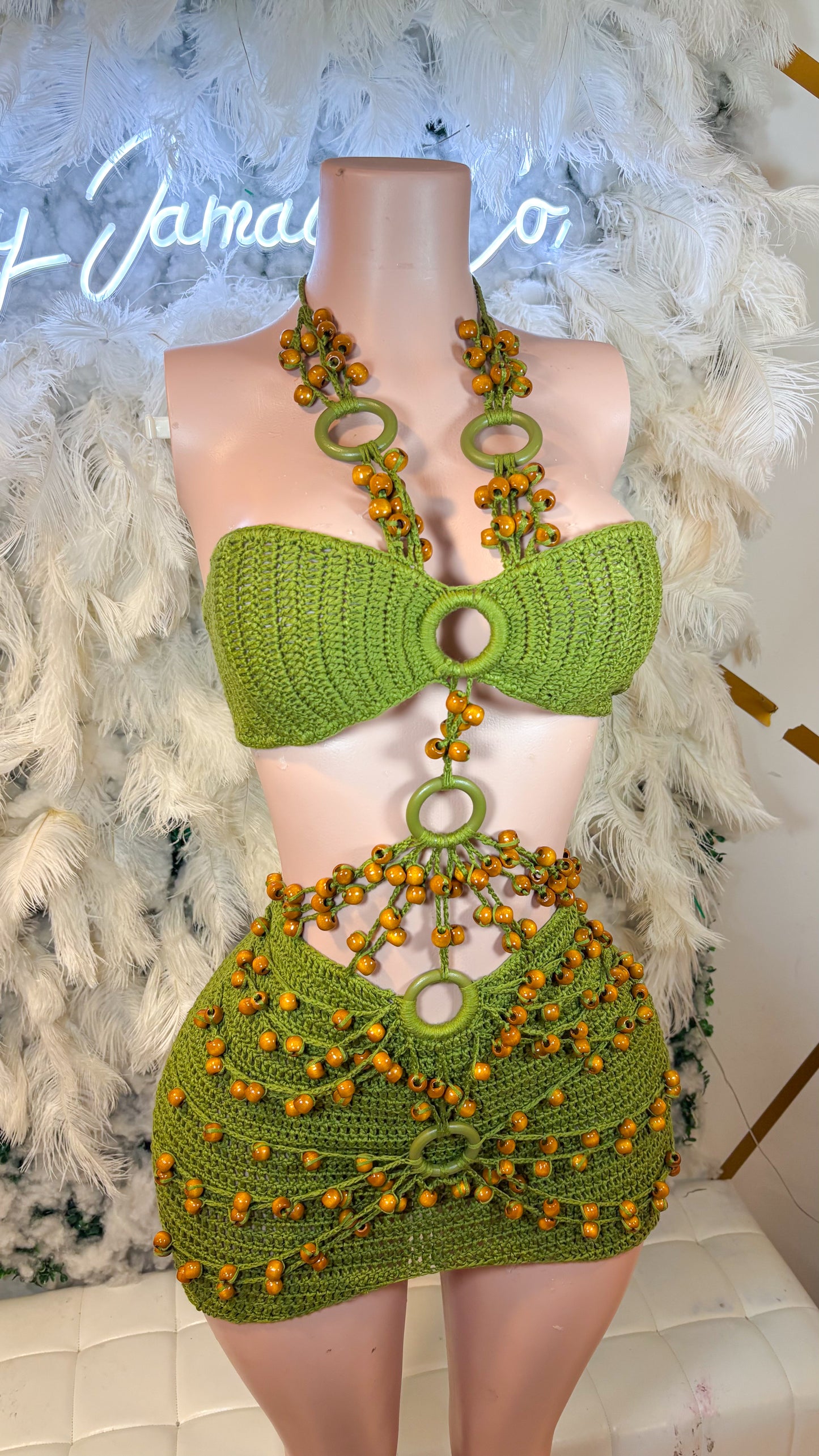 READY TO SHIP Bali Babe Beaded Knitted Mini Dress - Green
