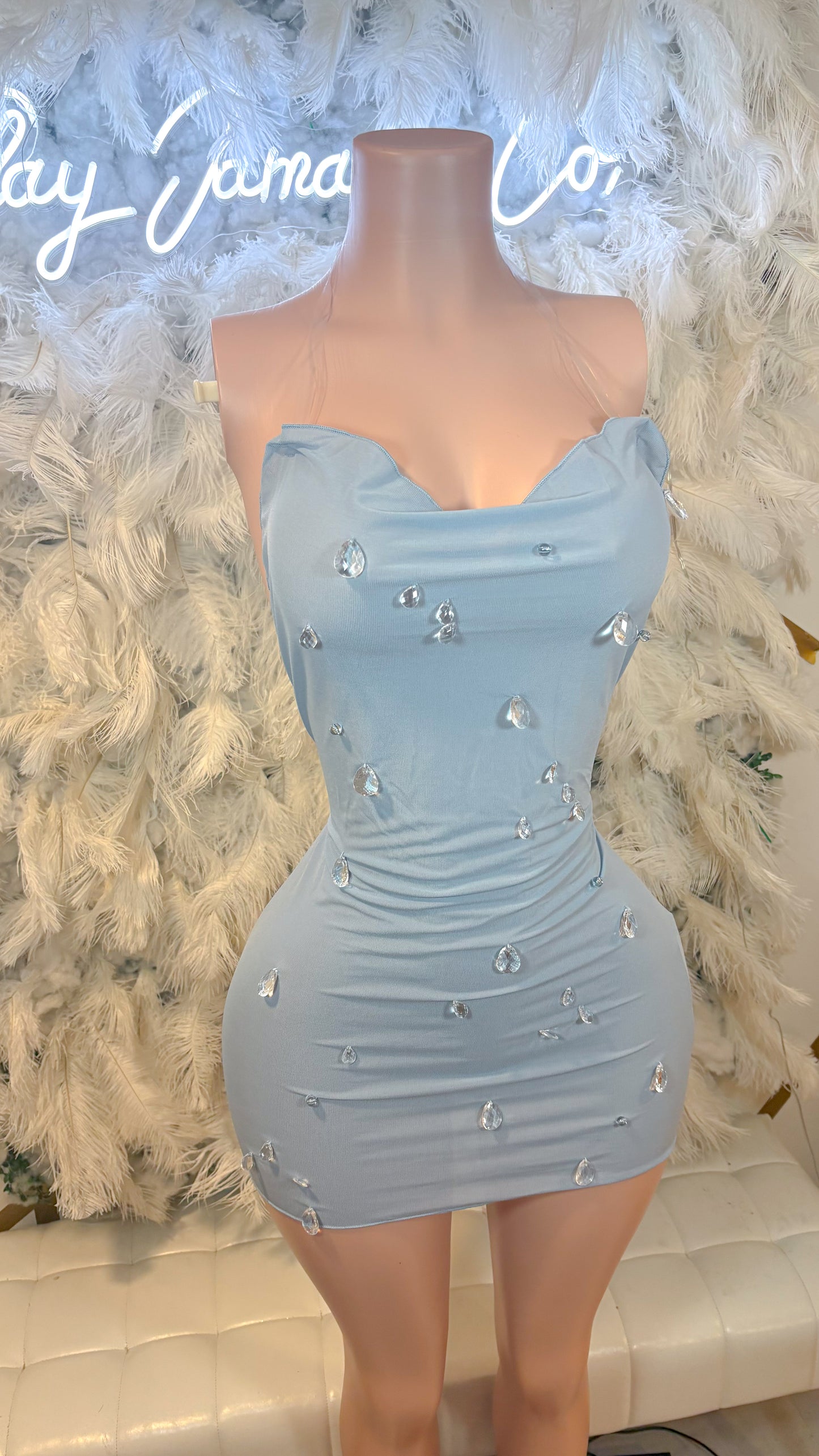 Crystal Teardrops Mesh Mini Backless Dress