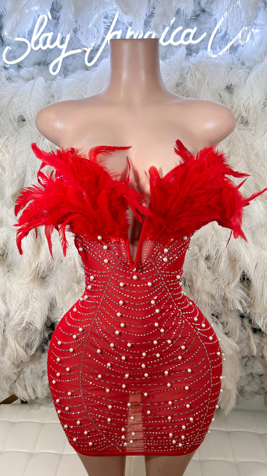 Baddest In The Room Pearl Mesh Mini Dress - Red