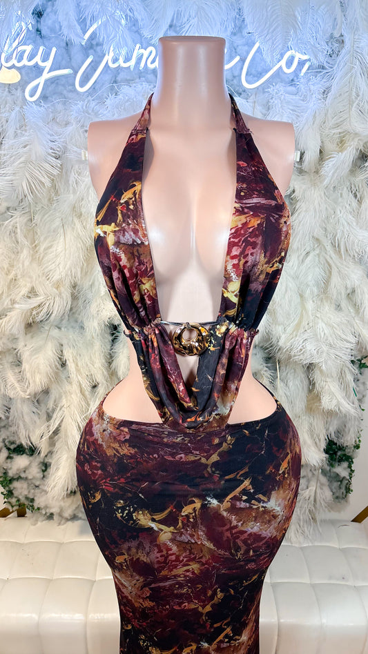 READY TO SHIP A Work Of Art Draped Cowl Neck Maxi Dress