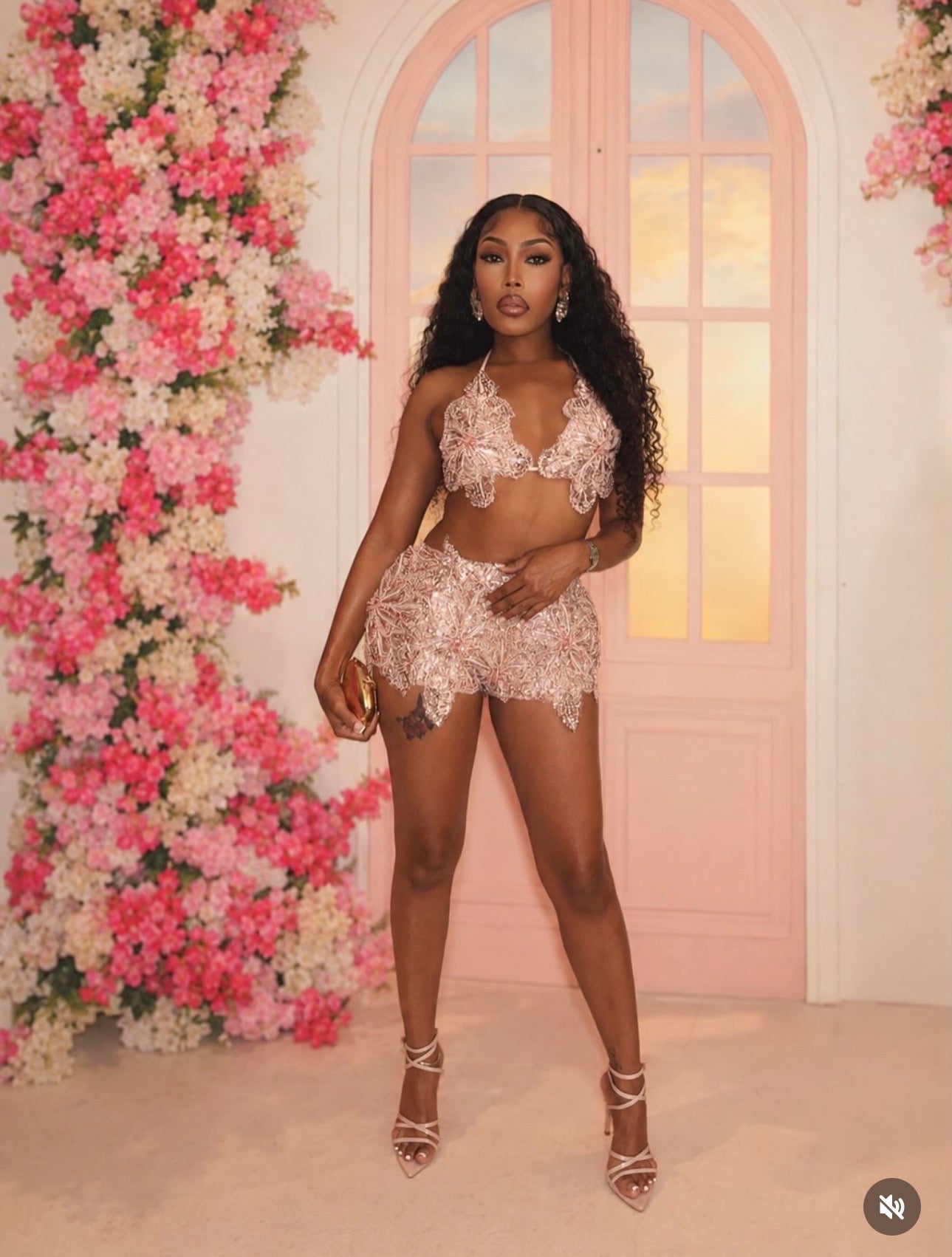 Seychelles  Doll Floral Sequin Shorts Set - Rose Pink