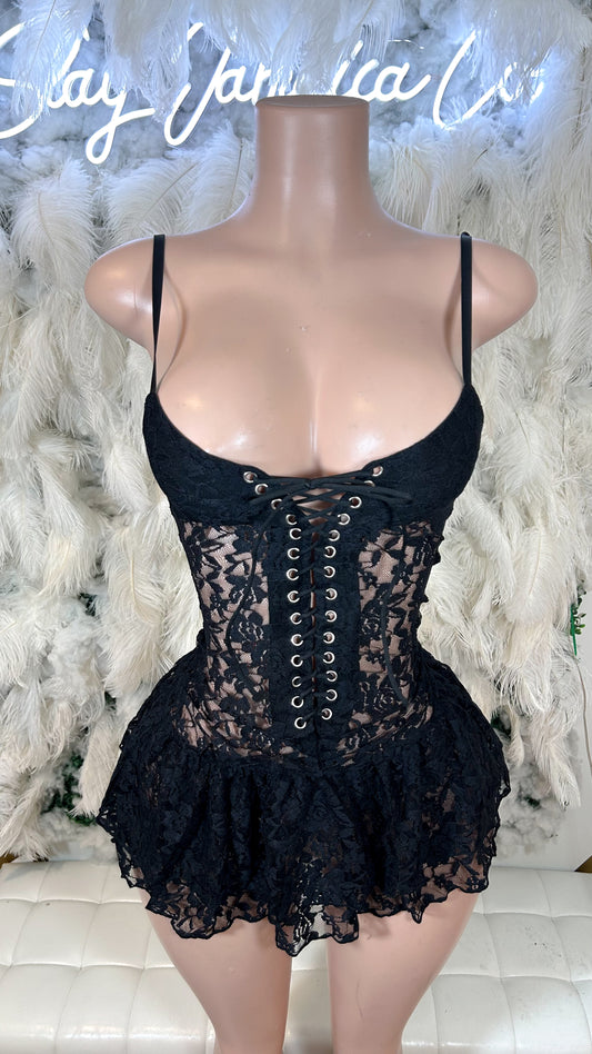 A Bad Bitch Dream Lace Mini Dress - Black