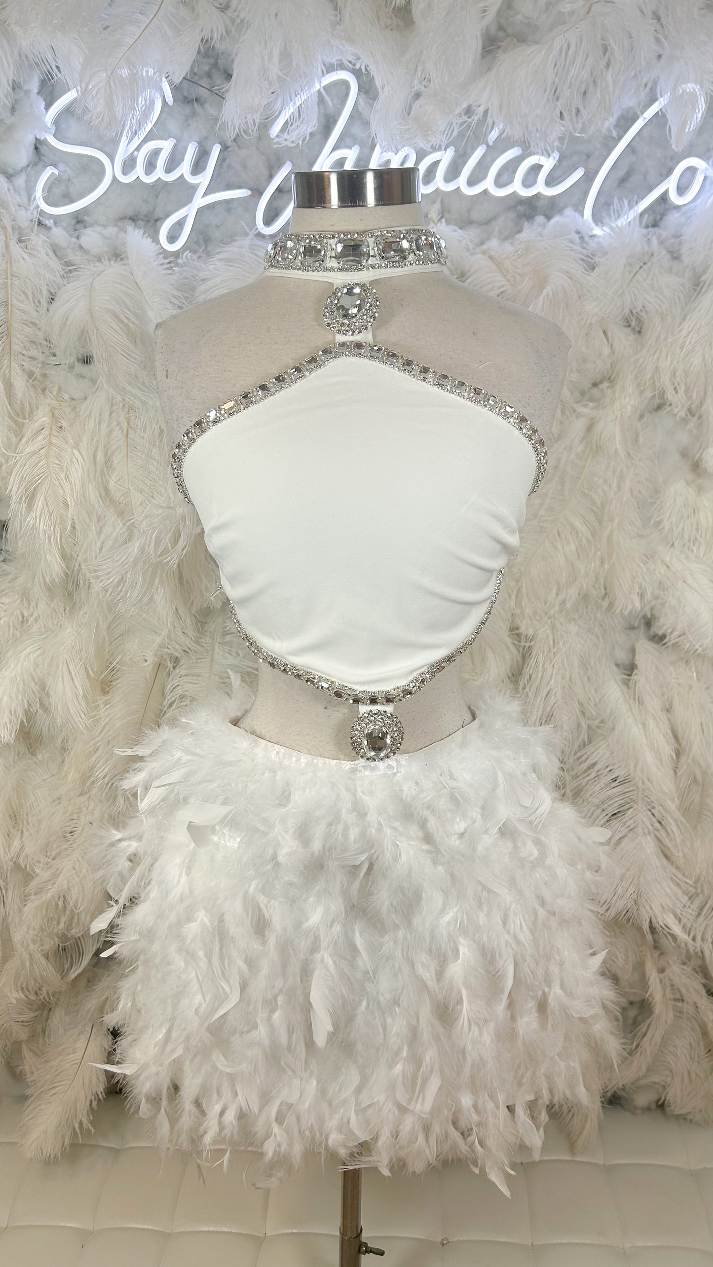 Ice Queen Feather Diamanté Mini Dress