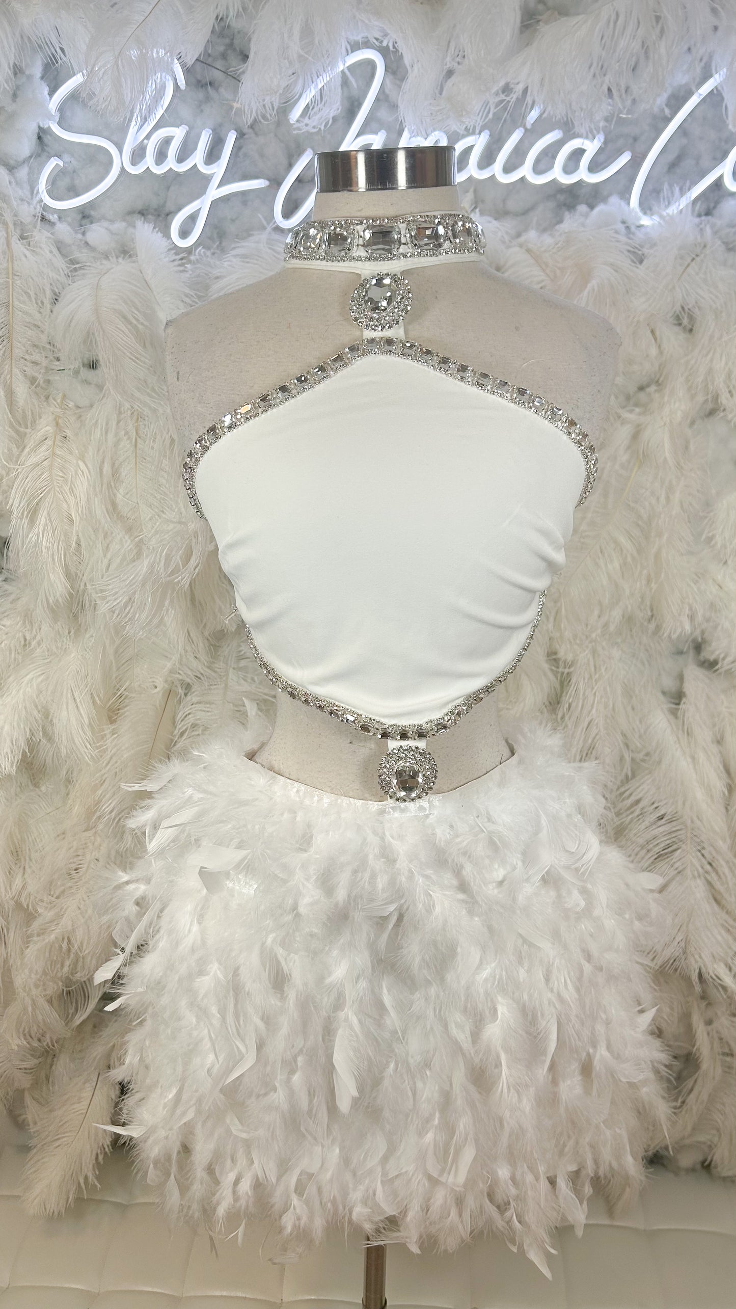 Ice Queen Feather Diamanté Mini Dress