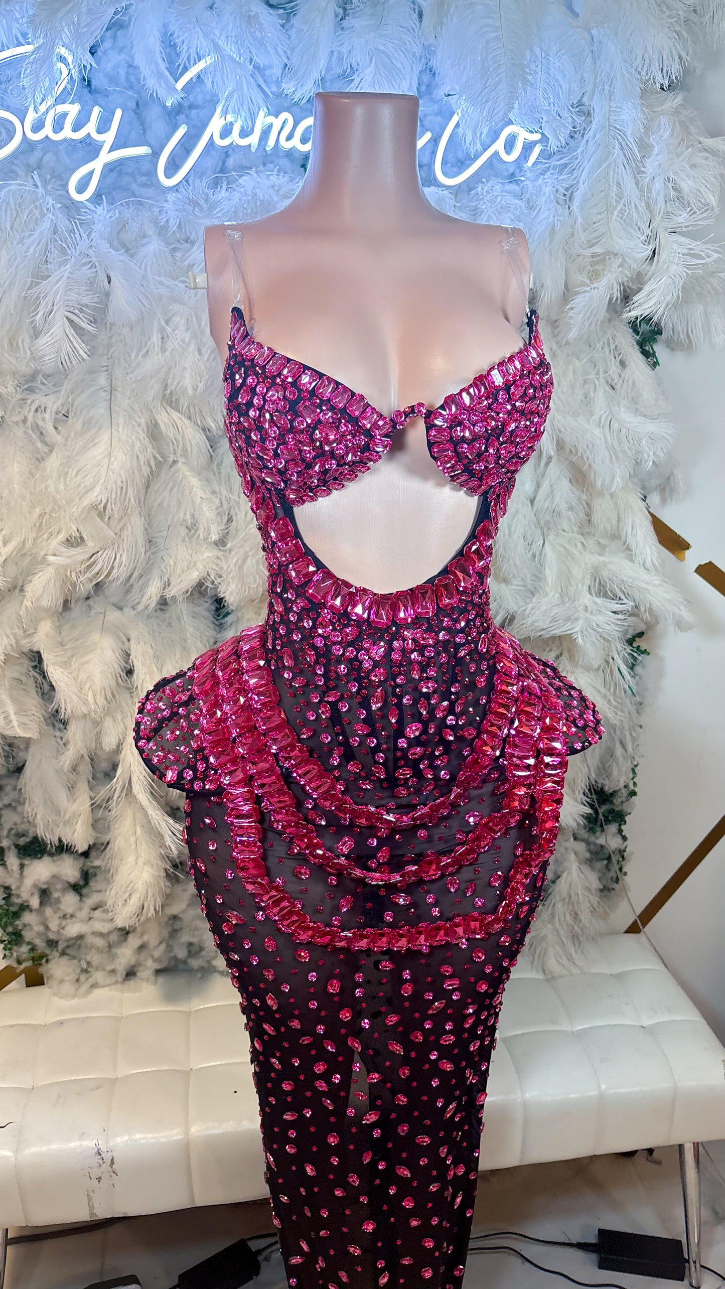 PREORDER ONLY  Diamonds Are Forever Luxe Rhinestone Maxi Dress - Fuschia