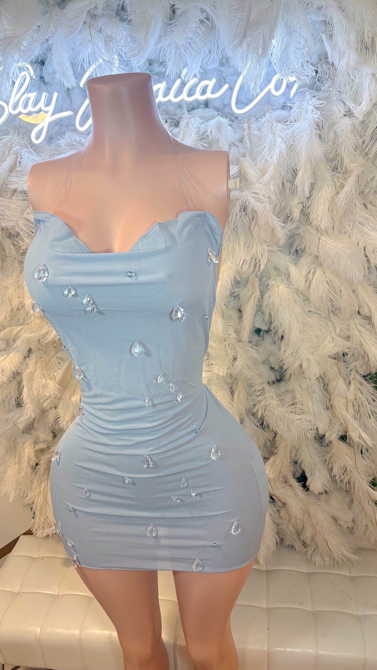 Crystal Teardrops Mesh Mini Backless Dress