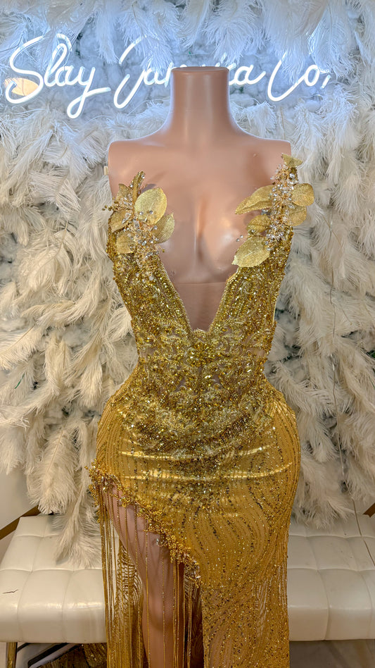 PREORDER ONLY Royalty Reimagine Luxe Rhinestone Maxi Dress with Extended Train Base