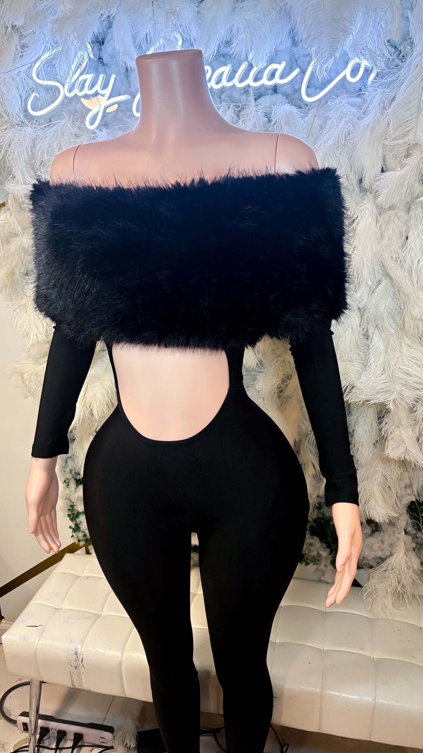 Femme Aura Fur Jumpsuit - Black