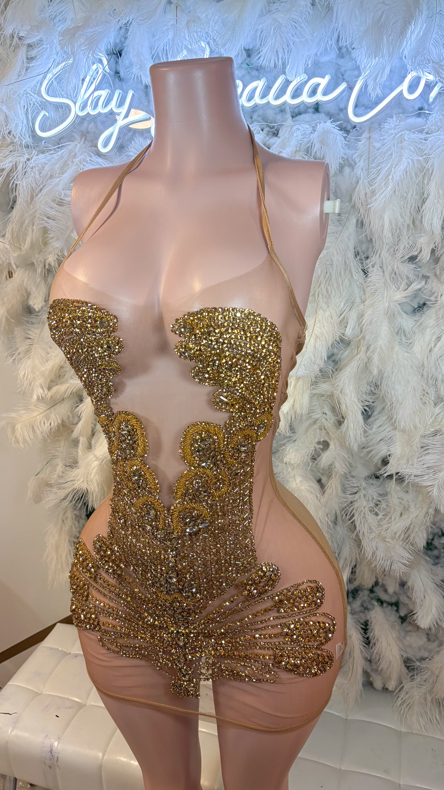 READY TO SHIP Golden Muse Luxe Rhinestone Mini Dress