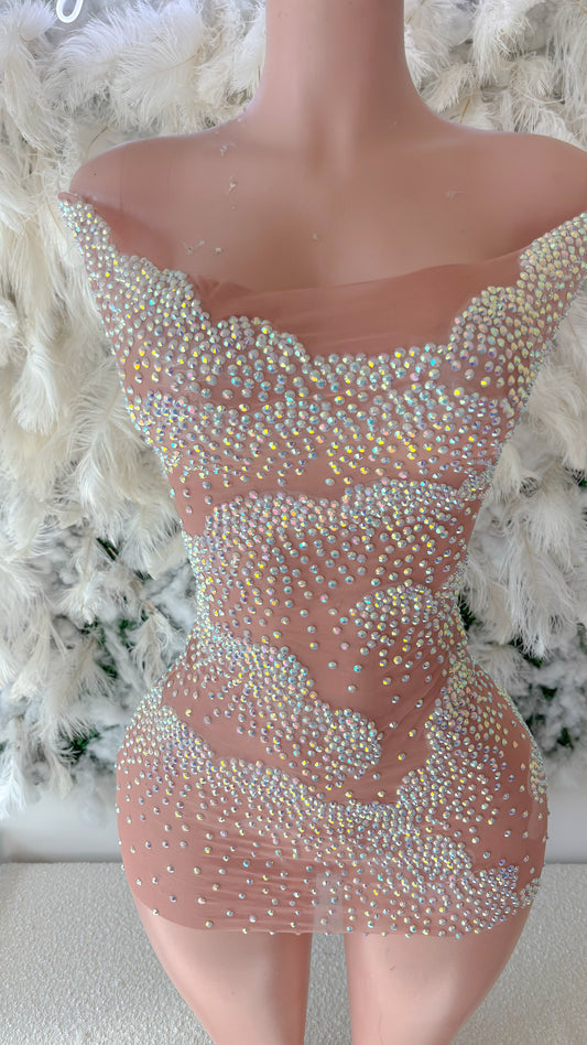 Cloudy Visions Mesh Rhinestone Dress